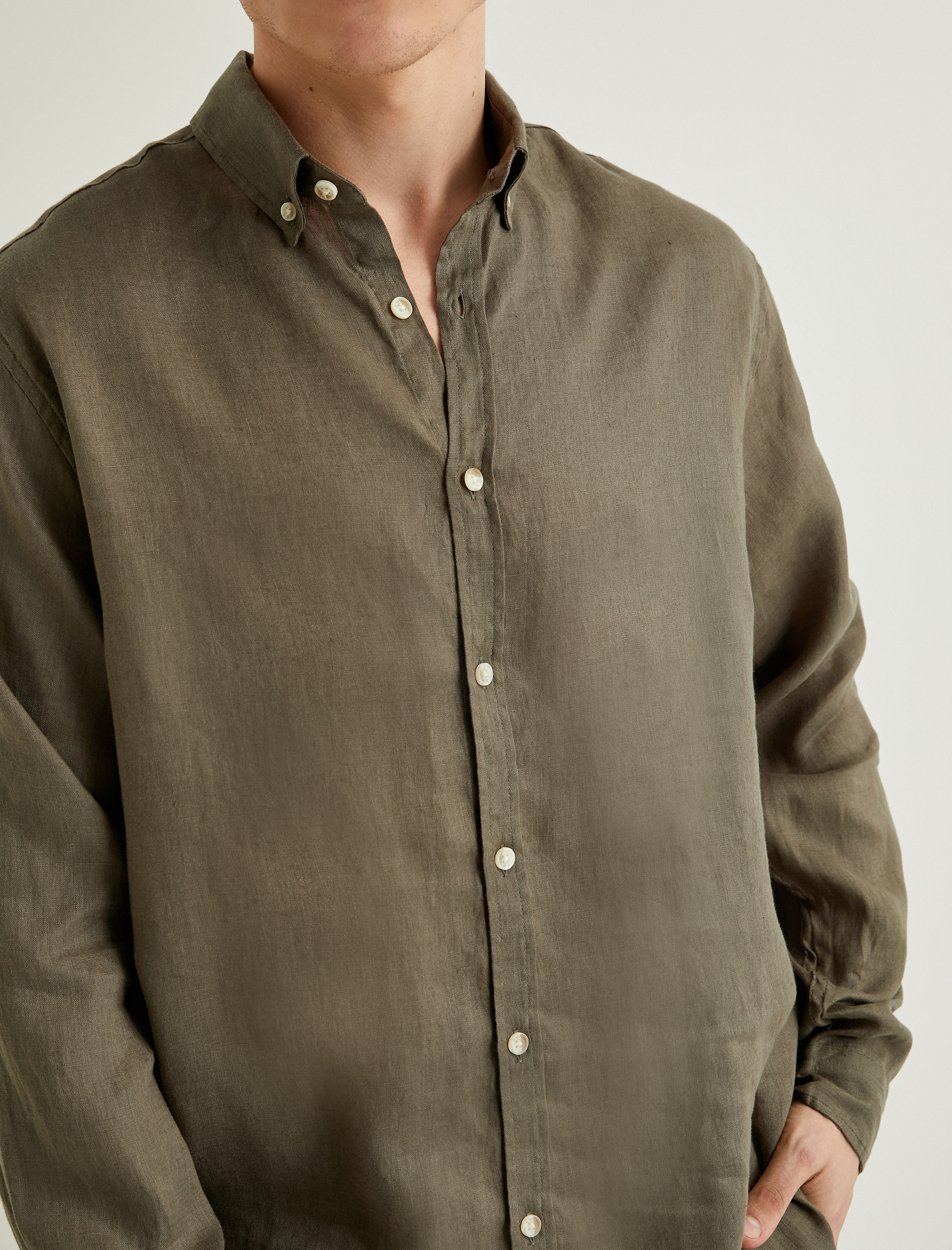   Keten Gömlek Klasik Yaka Uzun Kollu Düğmeli Regular Fit