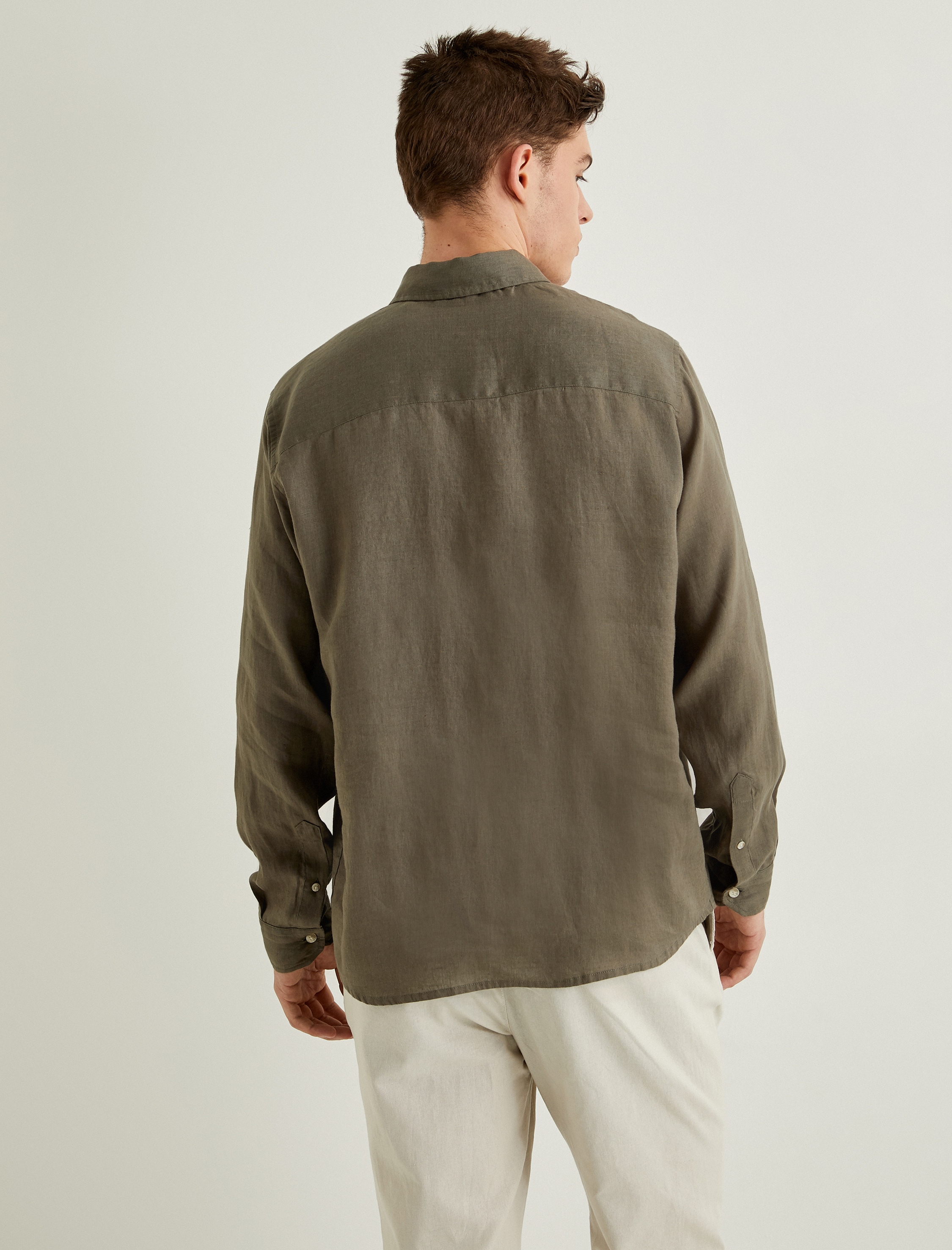   Keten Gömlek Klasik Yaka Uzun Kollu Düğmeli Regular Fit