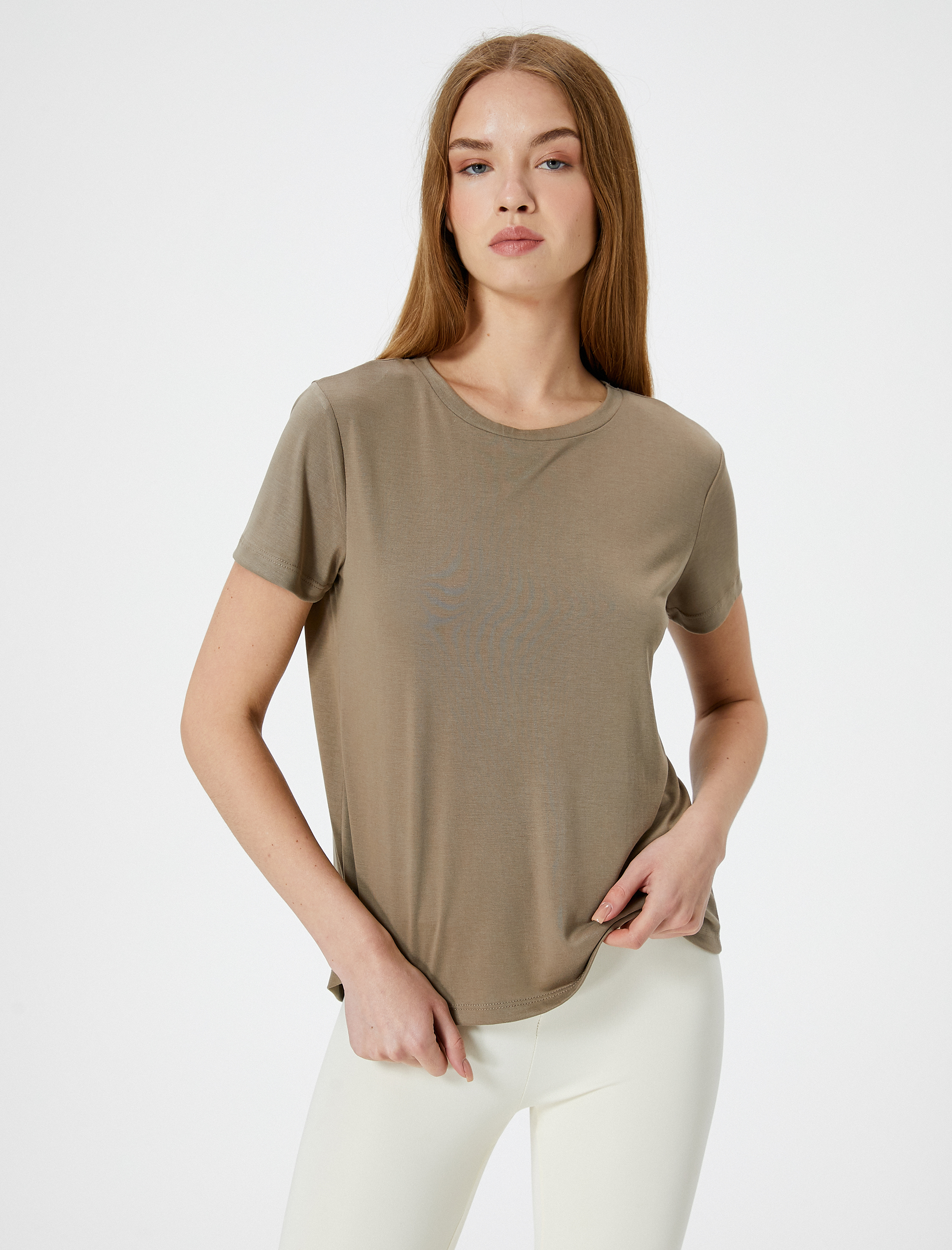   Basic Spor Modal Tişört Kısa Kollu Bisiklet Yaka Rahat Kalıp