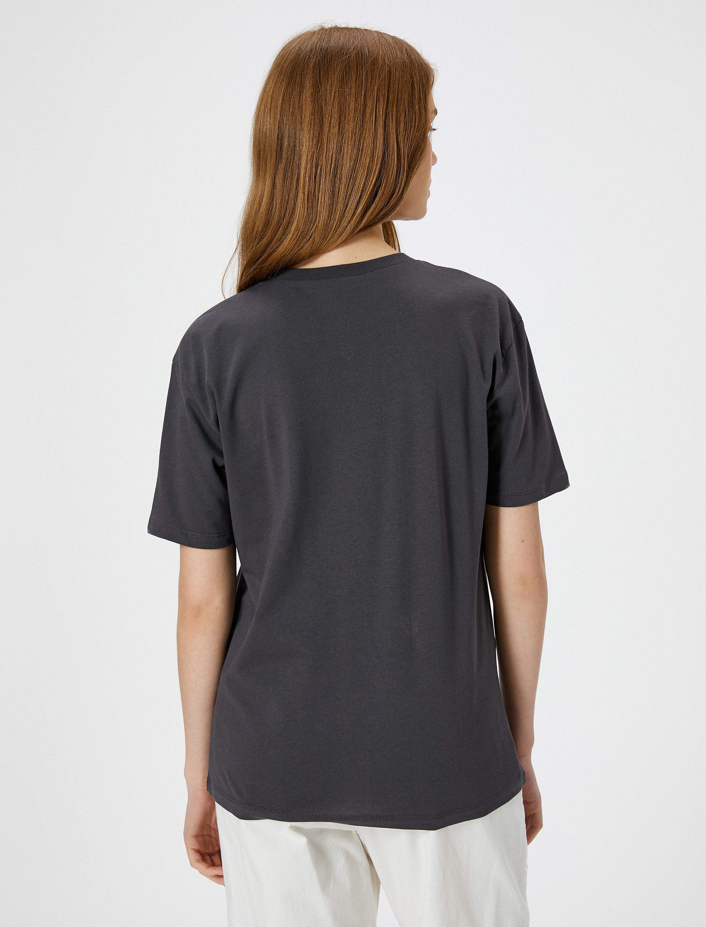   Baskılı Tişört Kısa Kollu Bisiklet Yaka Rahat Kalıp Pamuklu