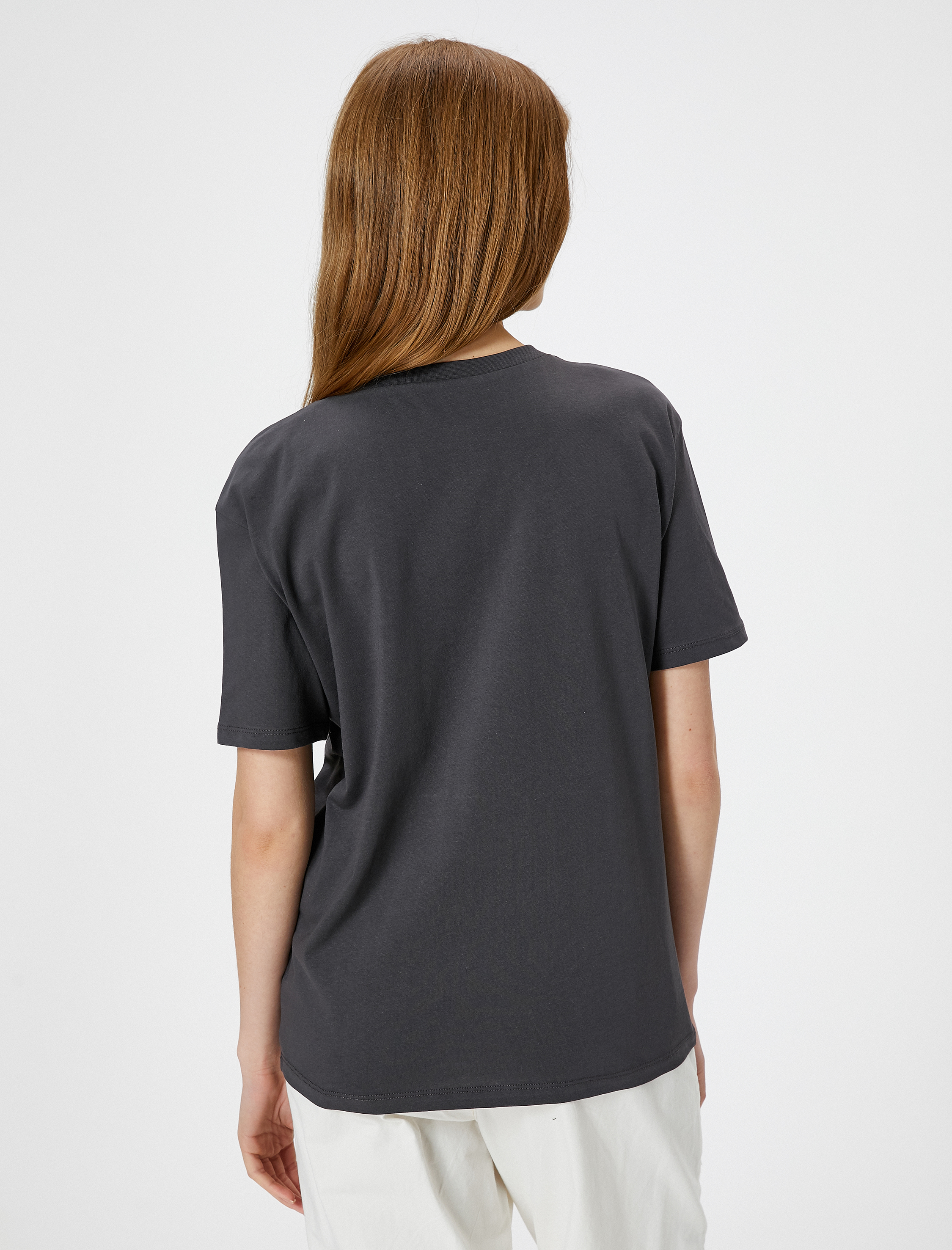   Baskılı Tişört Kısa Kollu Bisiklet Yaka Rahat Kalıp Pamuklu