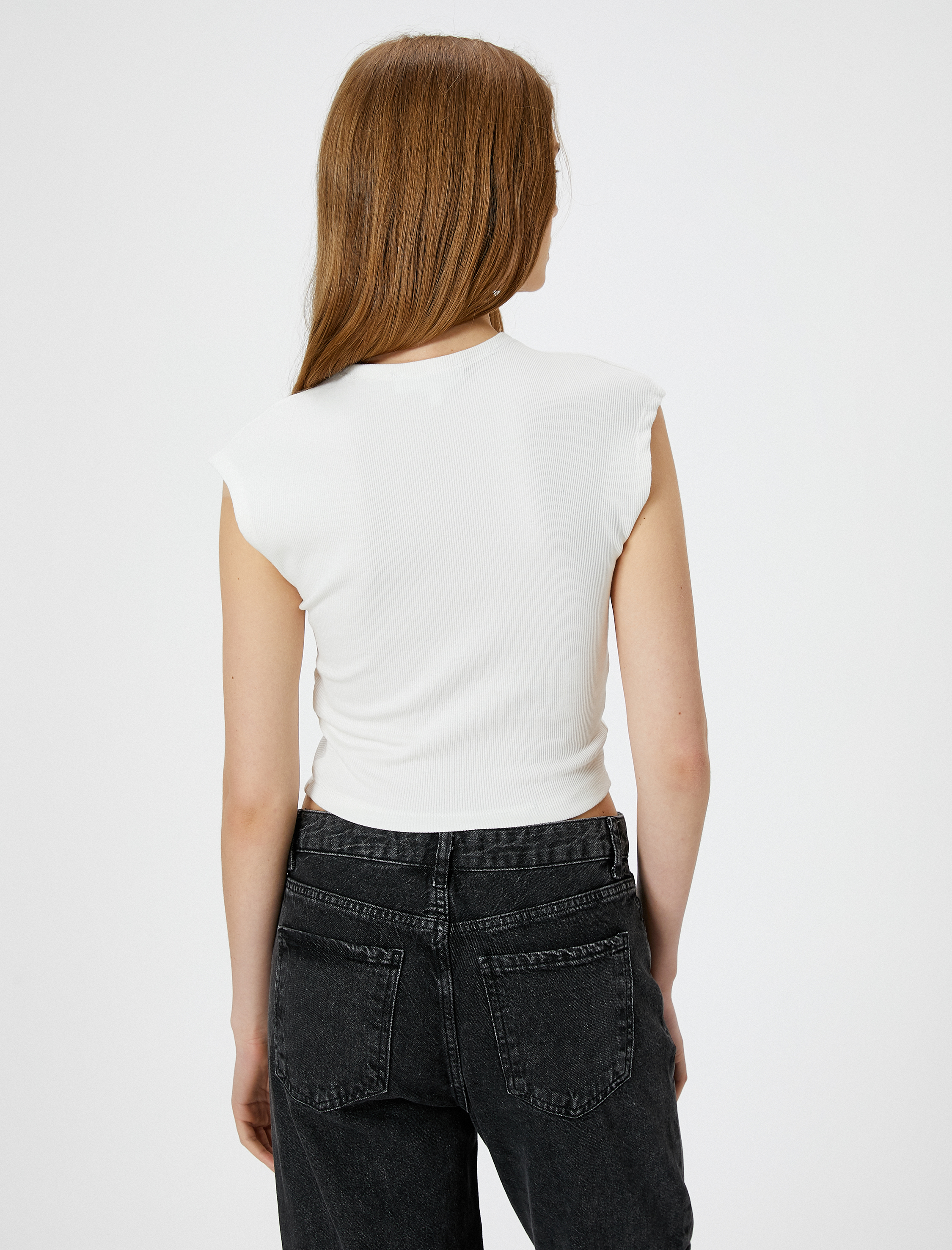   Baskılı Crop Kolsuz Tişört Ribanalı Pamuklu Slim Fit