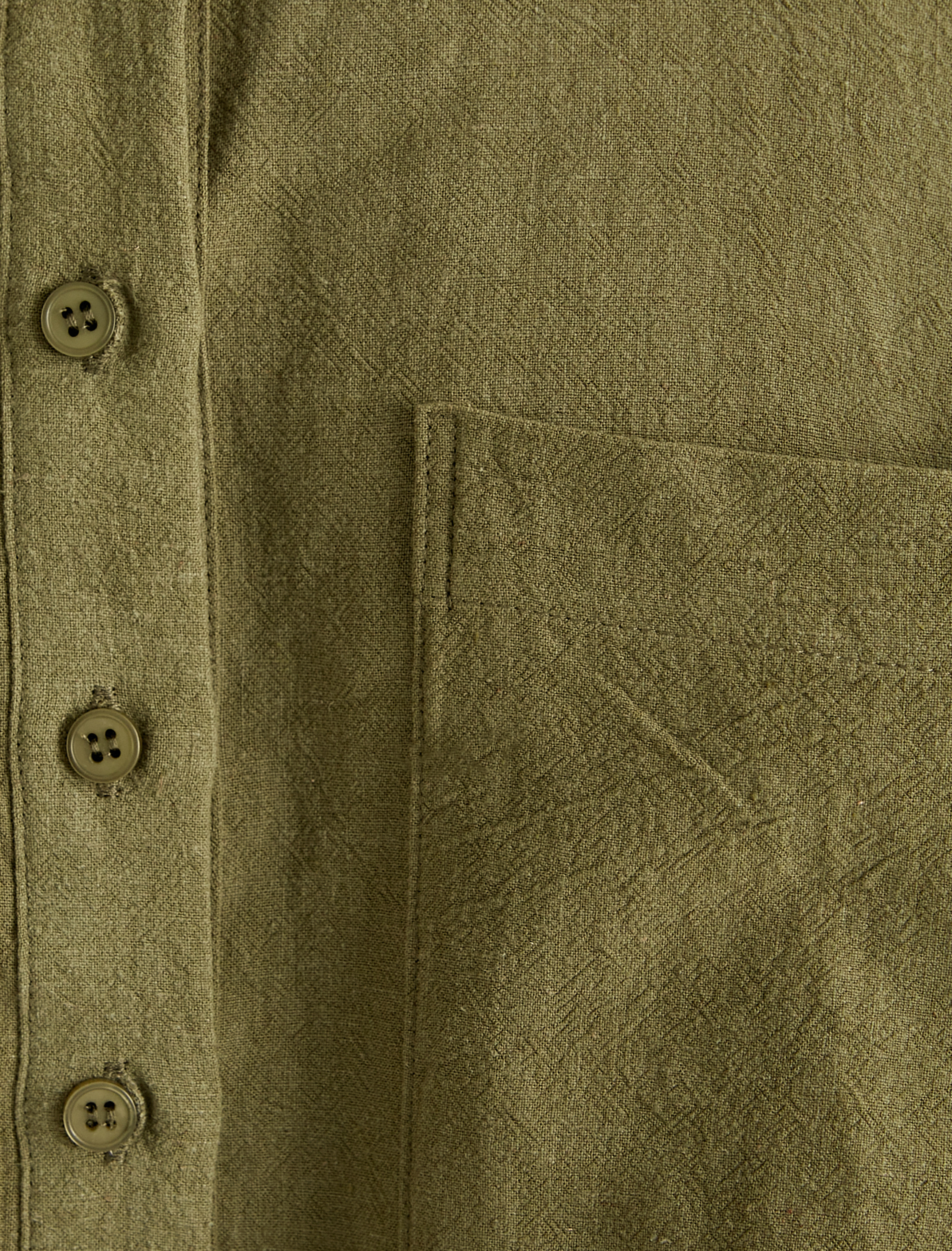   Crop Oversize Gömlek Viskon Keten Karışımlı Düğmeli Kısa Kollu Cepli