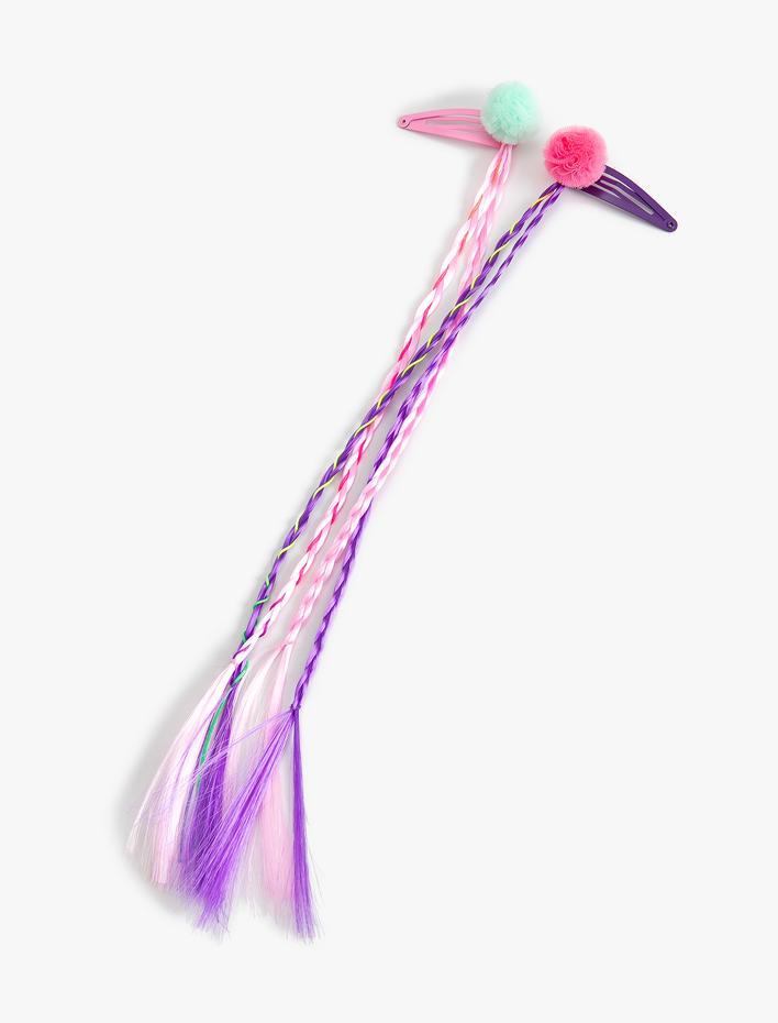 Kız Çocuk Ponpon Detaylı 2'li Klips Toka Seti