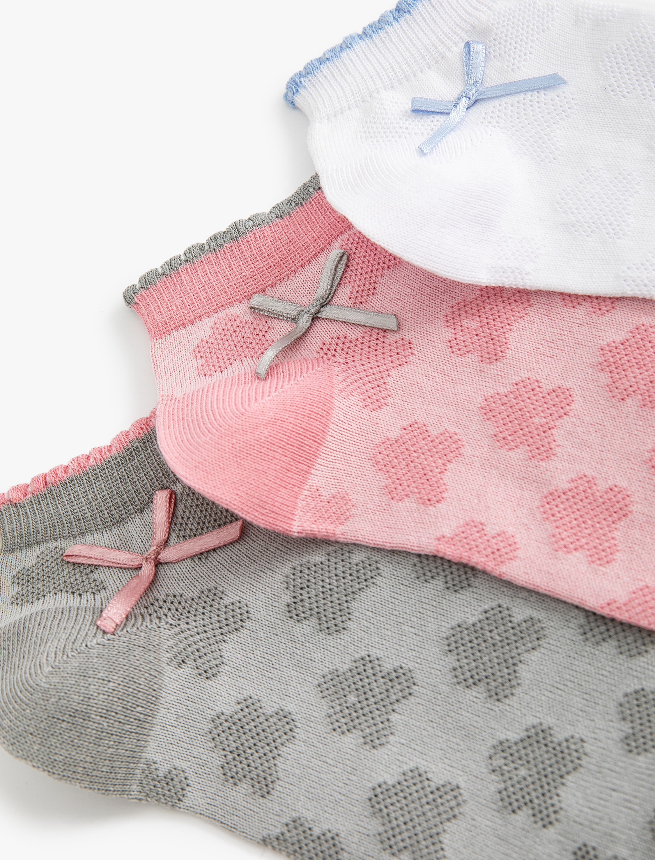  Kız Çocuk 3'lü Patik Çorap Seti Dokulu Fiyonklu Çok Renkli Pamuklu