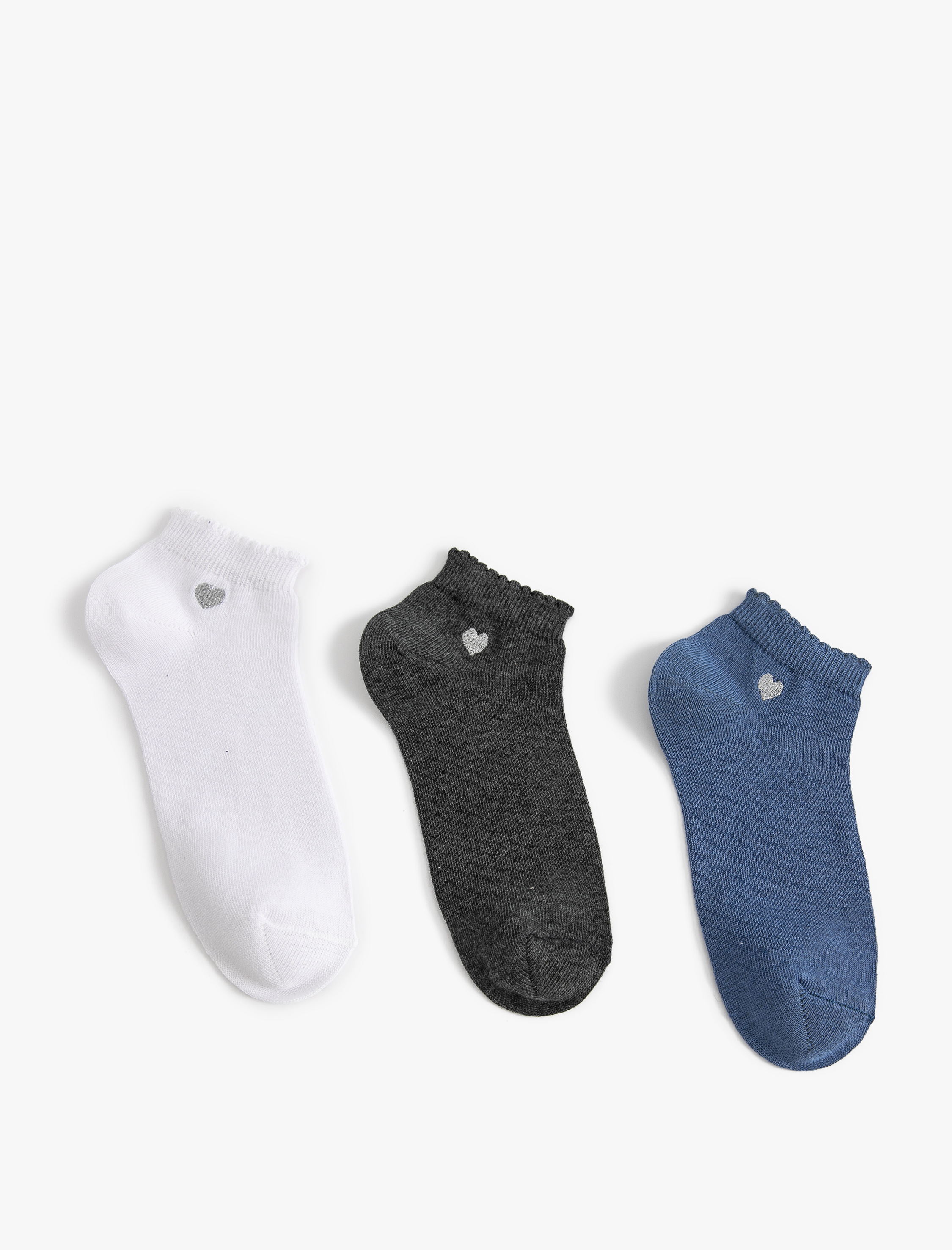  Kız Çocuk 3'lü Patik Çorap Seti Kalp Detaylı Çok Renkli
