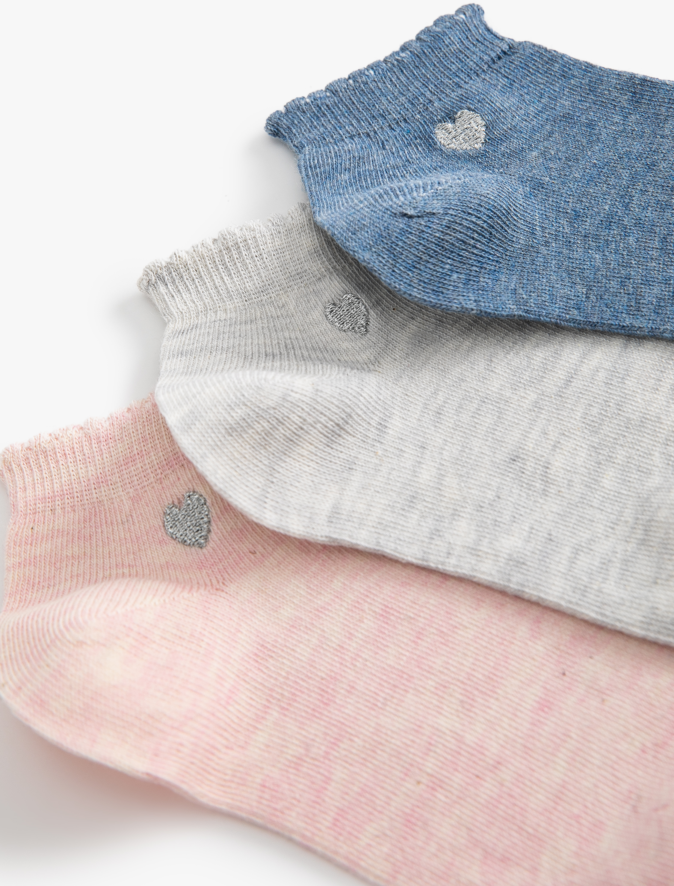  Kız Çocuk 3'lü Patik Çorap Seti Kalp Detaylı Çok Renkli