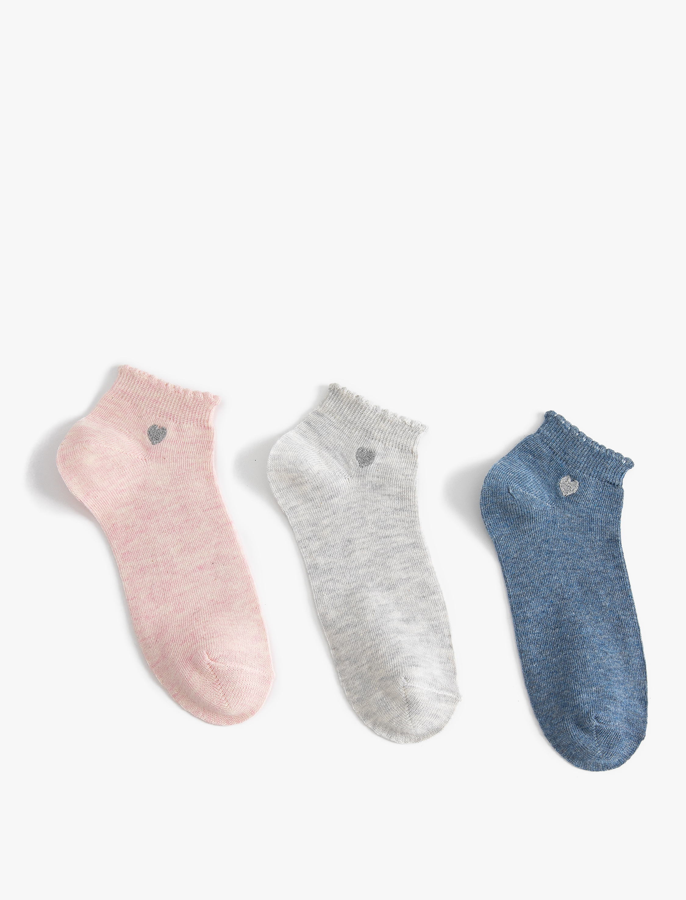  Kız Çocuk 3'lü Patik Çorap Seti Kalp Detaylı Çok Renkli