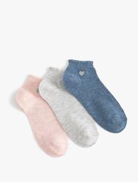 3'lü Patik Çorap Seti Kalp Detaylı Çok Renkli