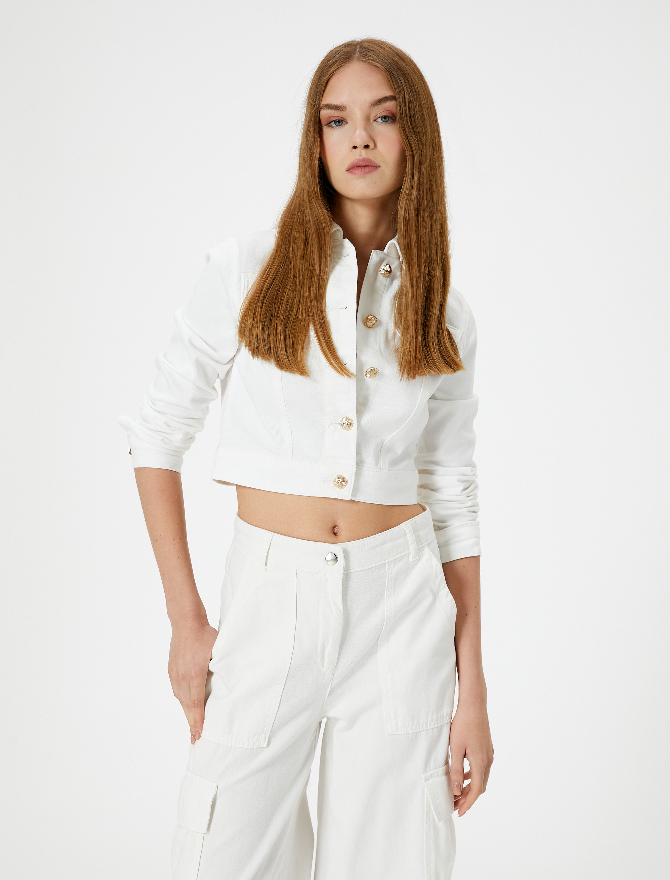   Kısa Kot Ceket Gold Düğme Detaylı