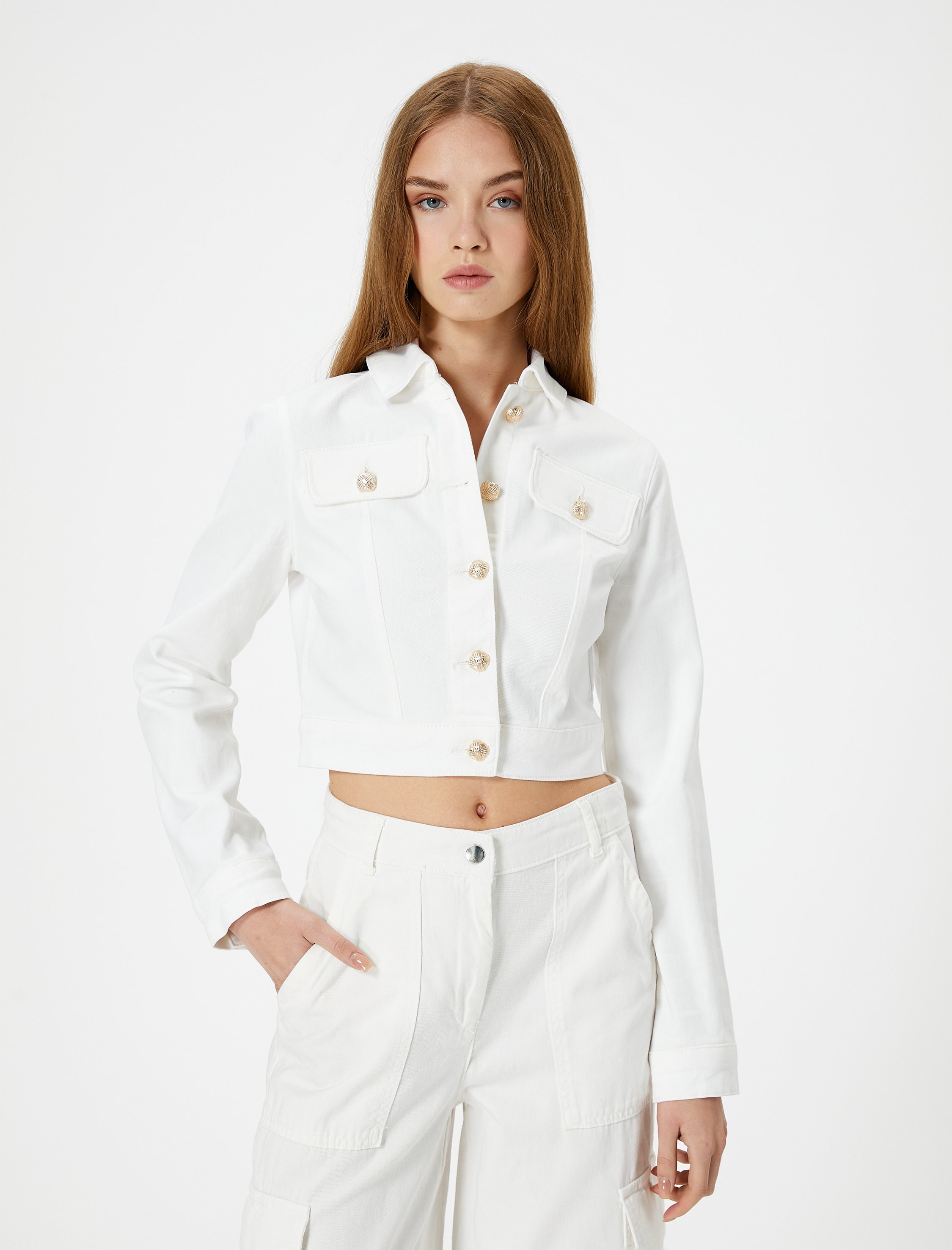   Kısa Kot Ceket Gold Düğme Detaylı