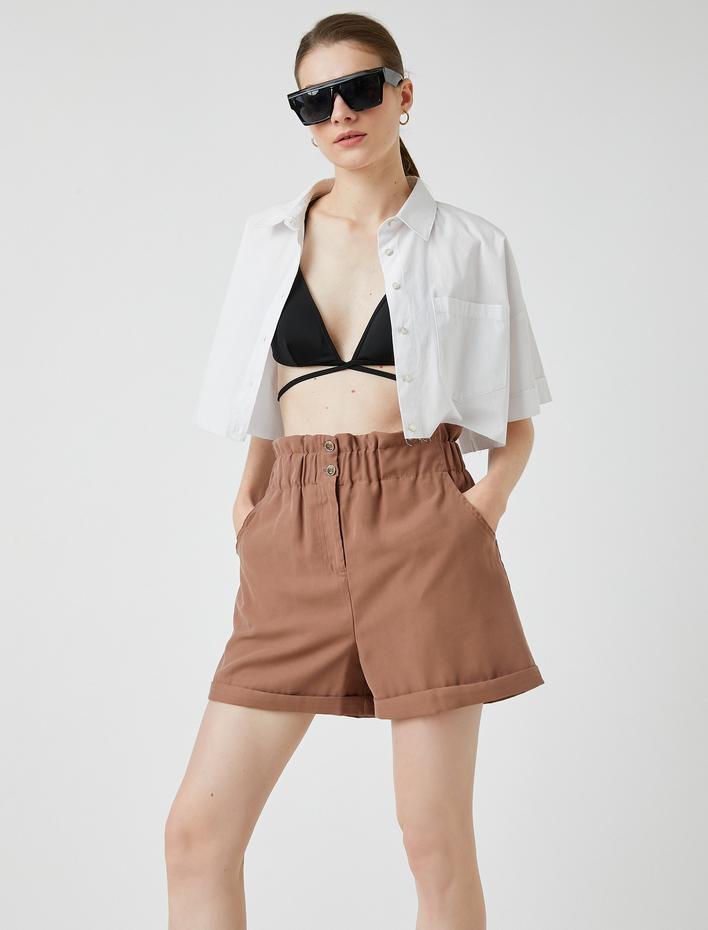  Mini Şort Yüksek Bel Cepli