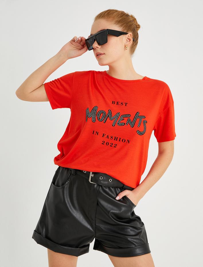  Slogan Baskılı Tişört Kısa Kollu Bisiklet Yaka