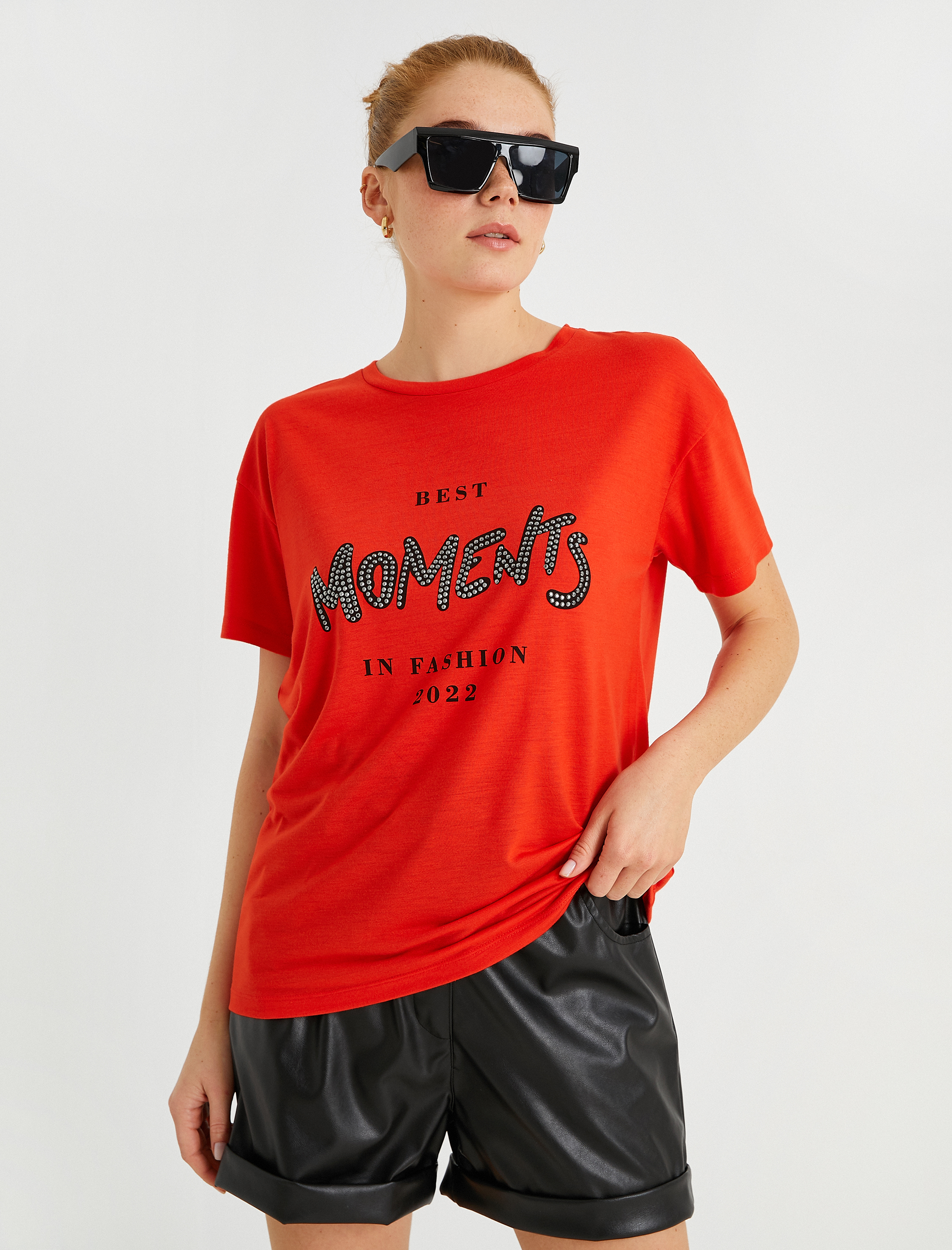   Slogan Baskılı Tişört Kısa Kollu Bisiklet Yaka