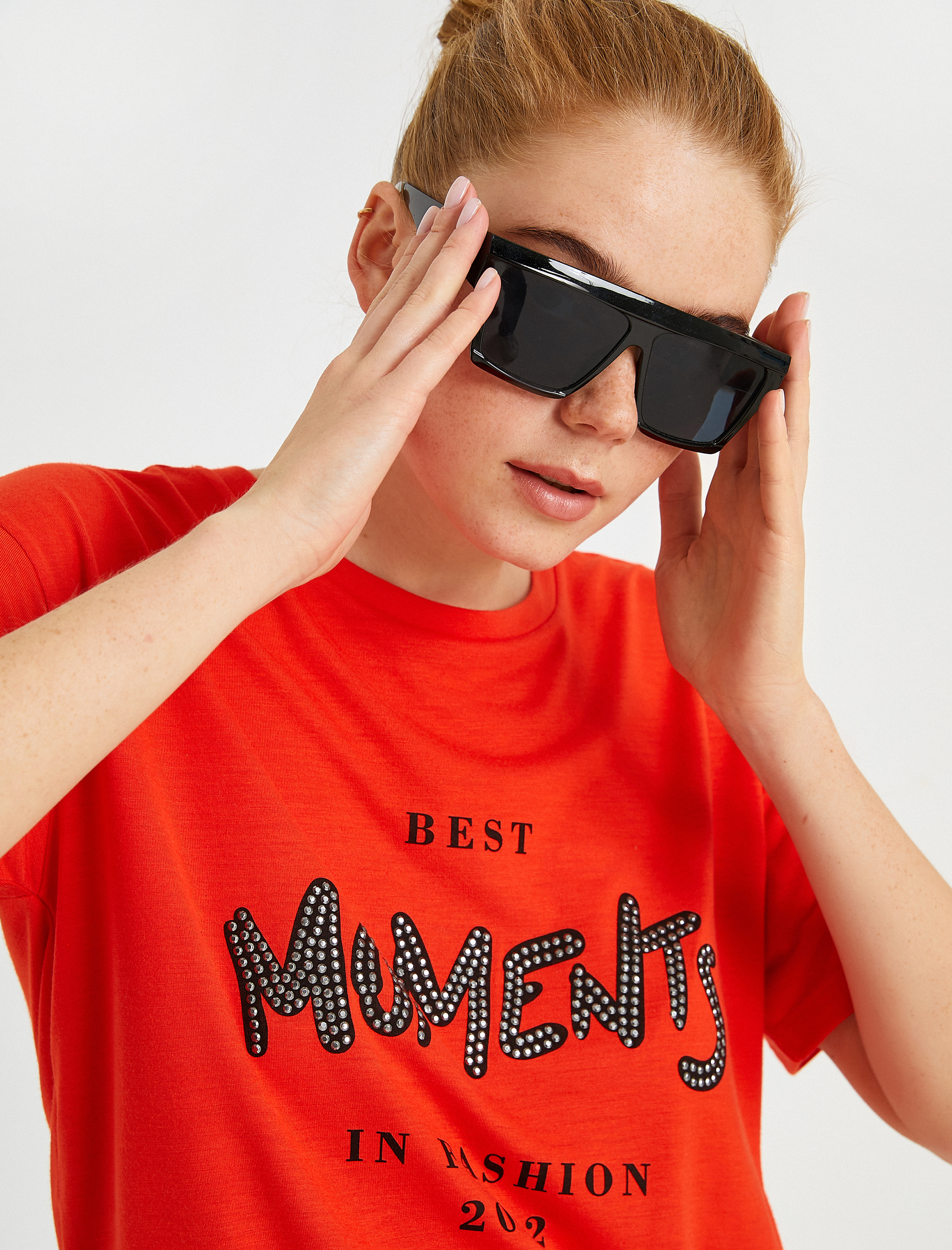   Slogan Baskılı Tişört Kısa Kollu Bisiklet Yaka