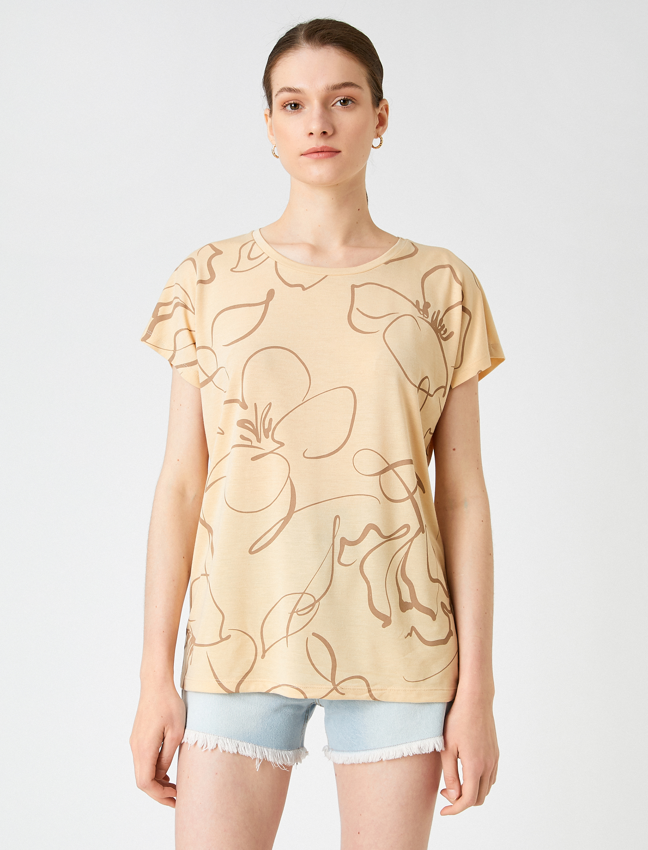   Baskılı Tişört Kısa Kollu Bisiklet Yaka