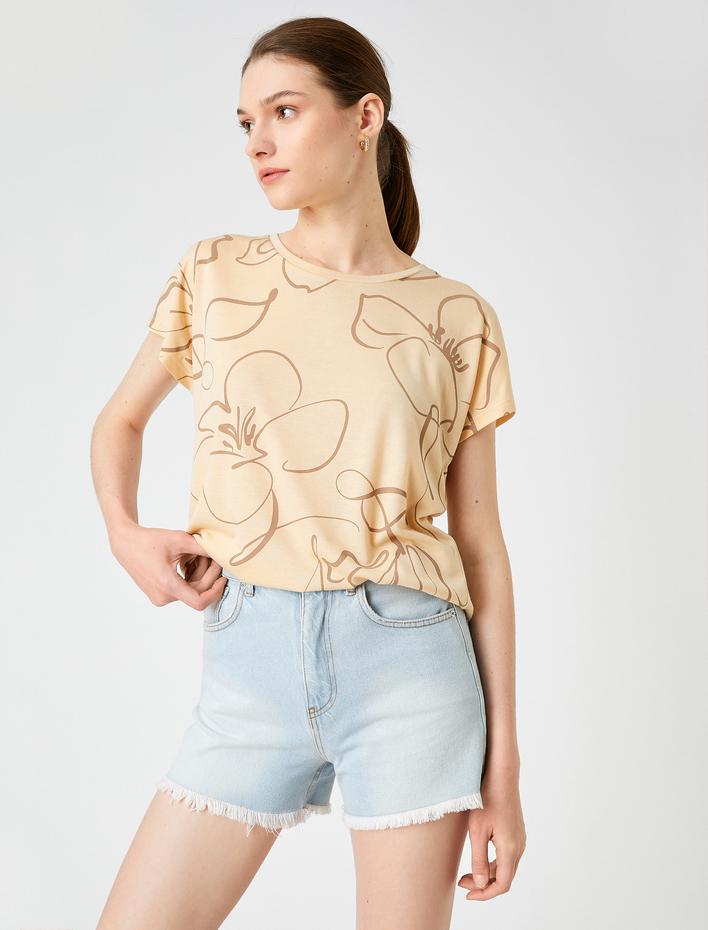  Baskılı Tişört Kısa Kollu Bisiklet Yaka