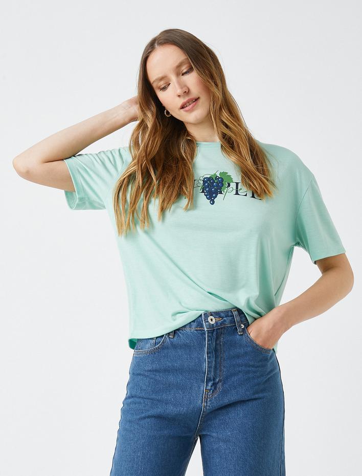  Baskılı Tişört Bisiklet Yaka Kısa Kollu