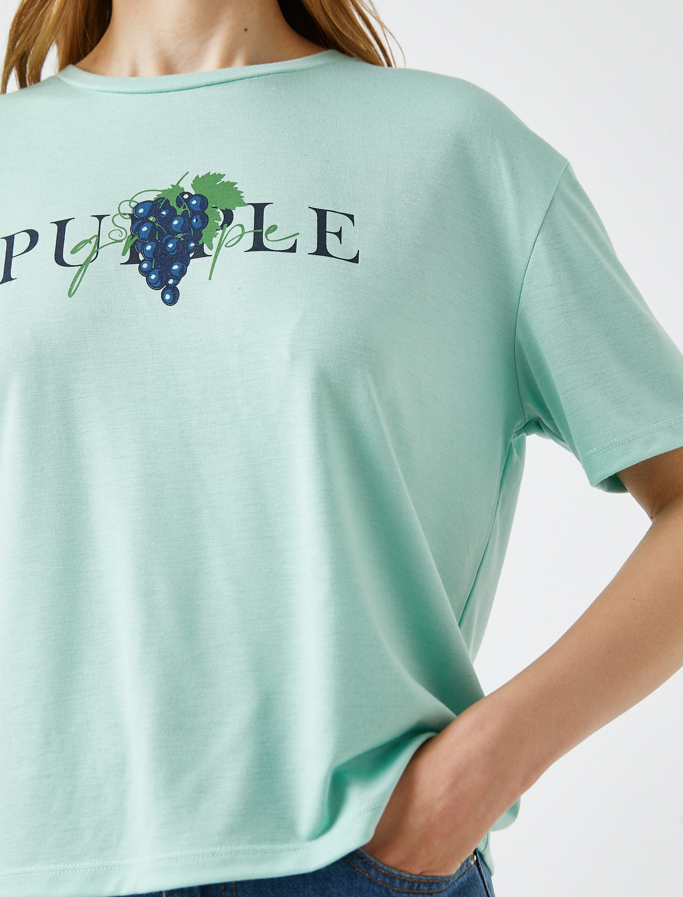   Baskılı Tişört Bisiklet Yaka Kısa Kollu