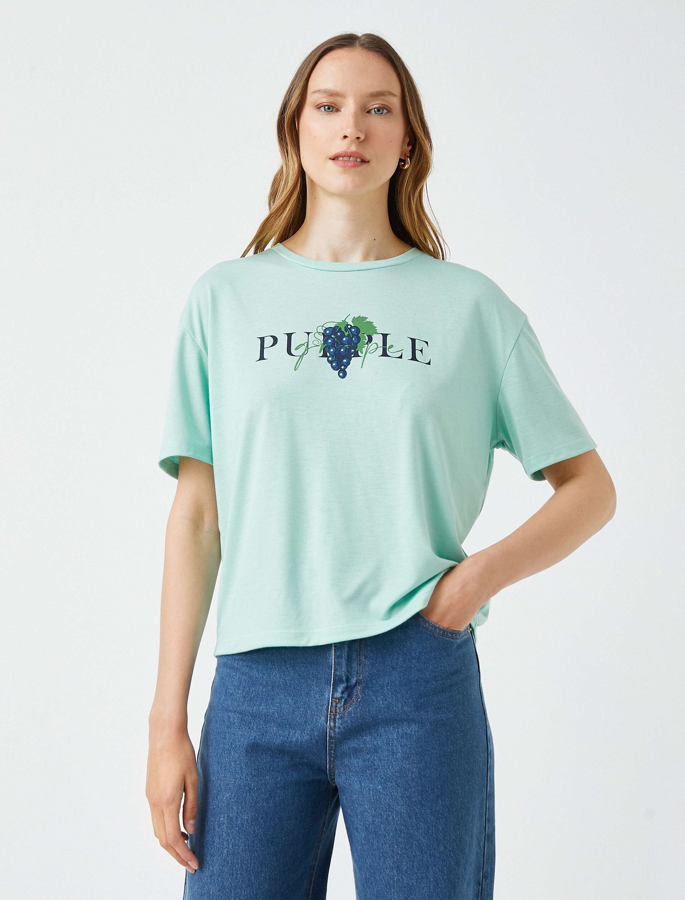   Baskılı Tişört Bisiklet Yaka Kısa Kollu