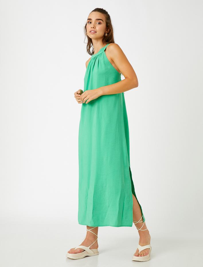  Halter Yaka Midi Boy Elbise