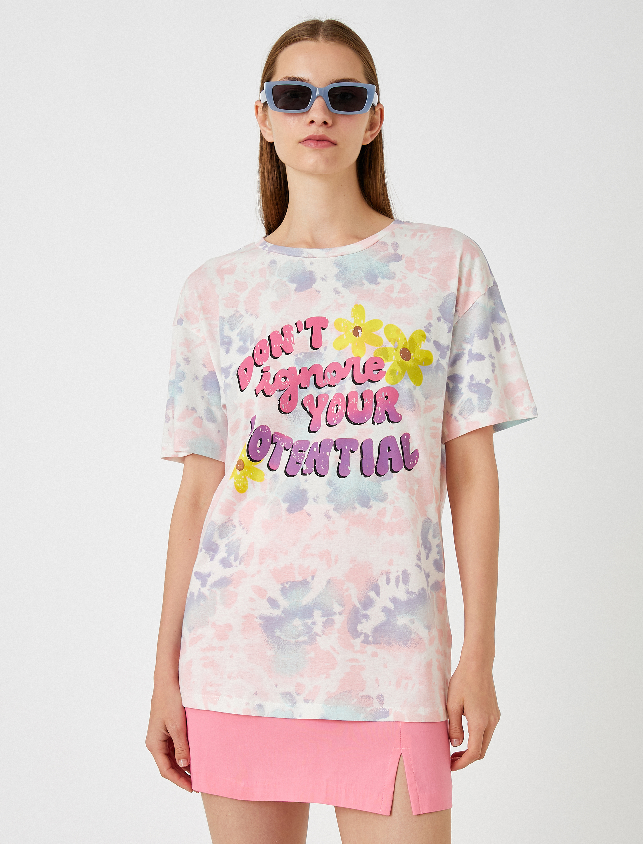   Slogan Baskılı Tişört Bisiklet Yaka