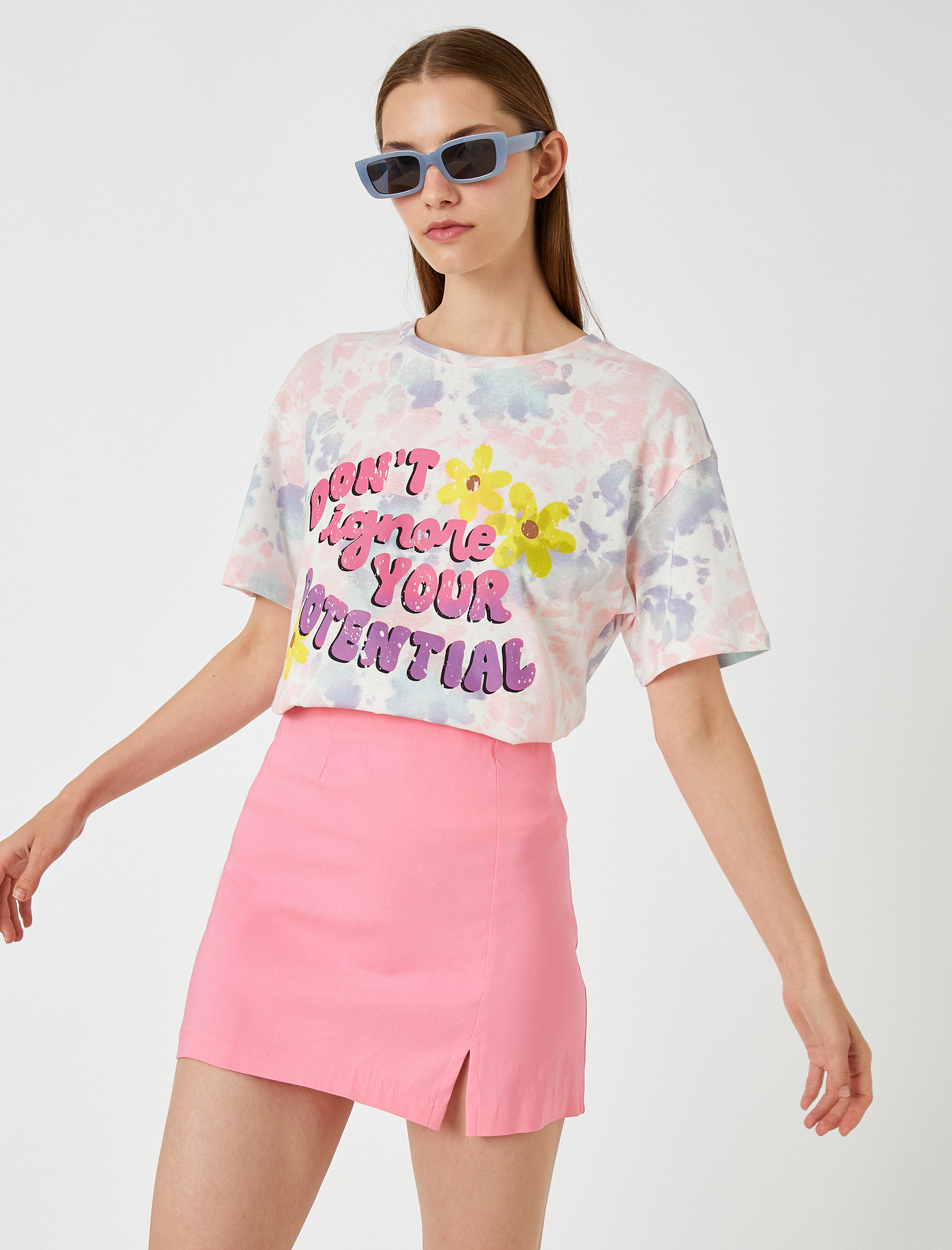   Slogan Baskılı Tişört Bisiklet Yaka