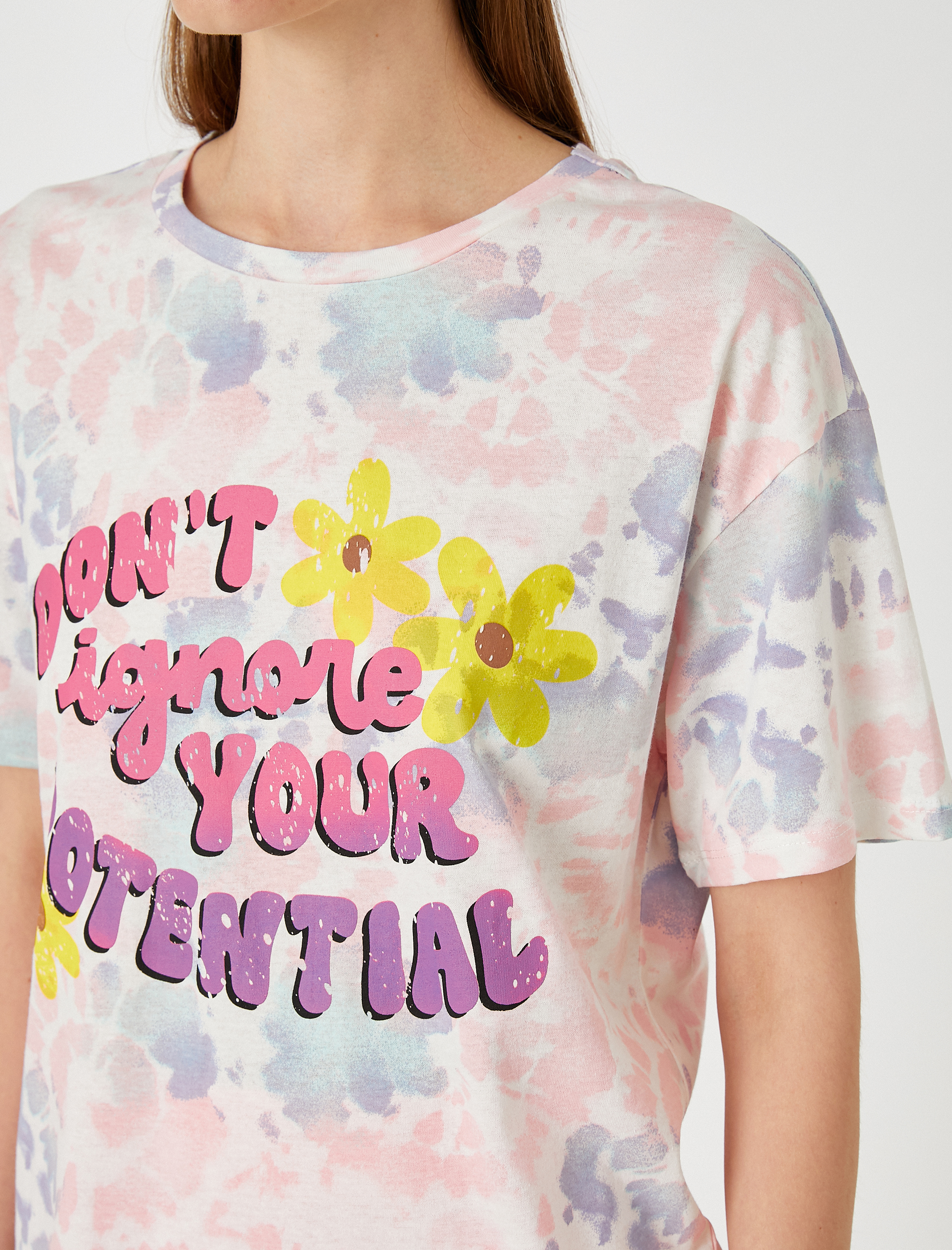   Slogan Baskılı Tişört Bisiklet Yaka