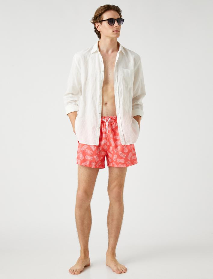  Mayo Şort Ananas Baskılı Cepli Beli Bağcıklı