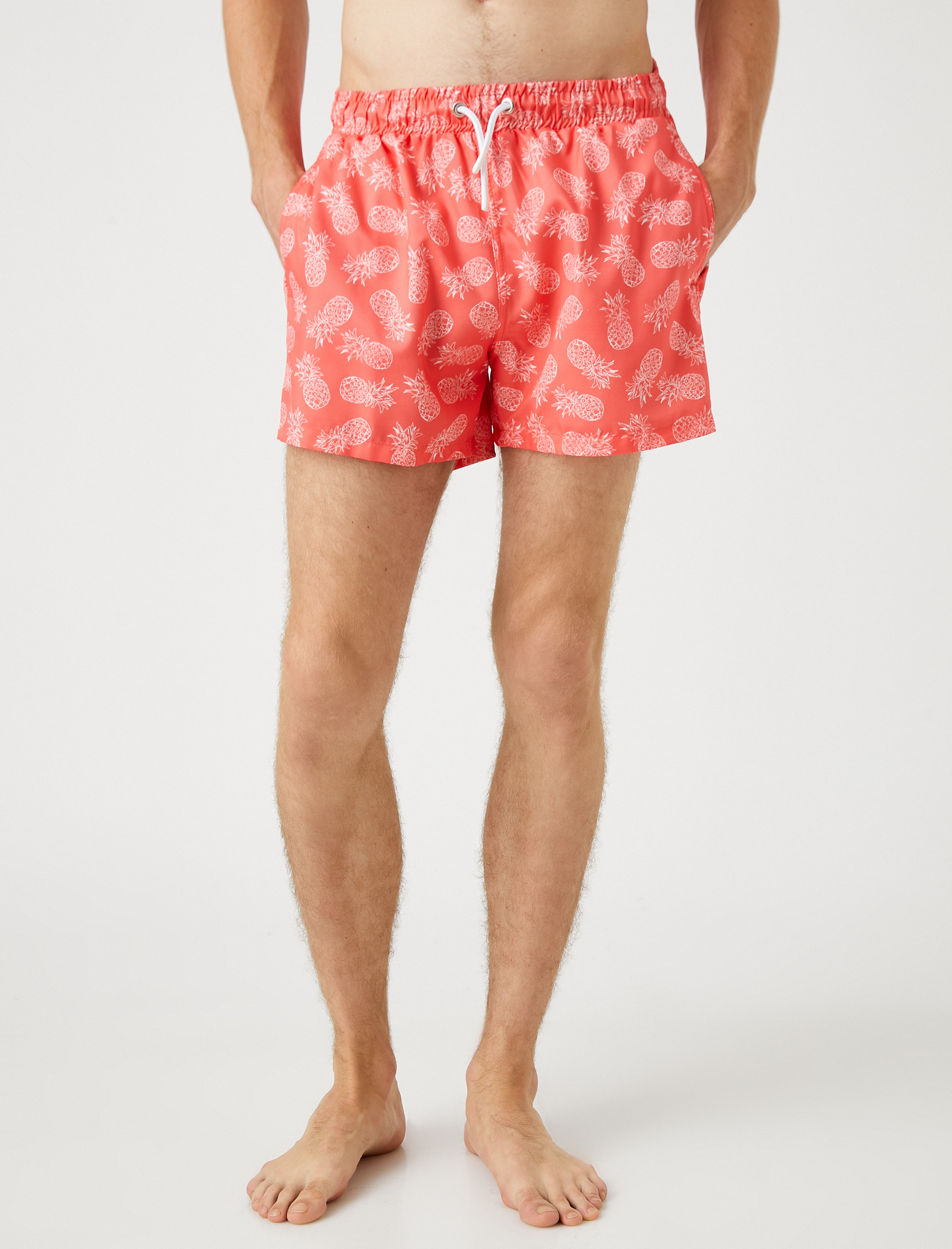   Mayo Şort Ananas Baskılı Cepli Beli Bağcıklı