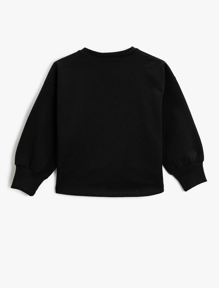 Kız Çocuk Ayıcık Baskılı Sweatshirt Pamuklu Bisiklet Yaka Uzun Kollu