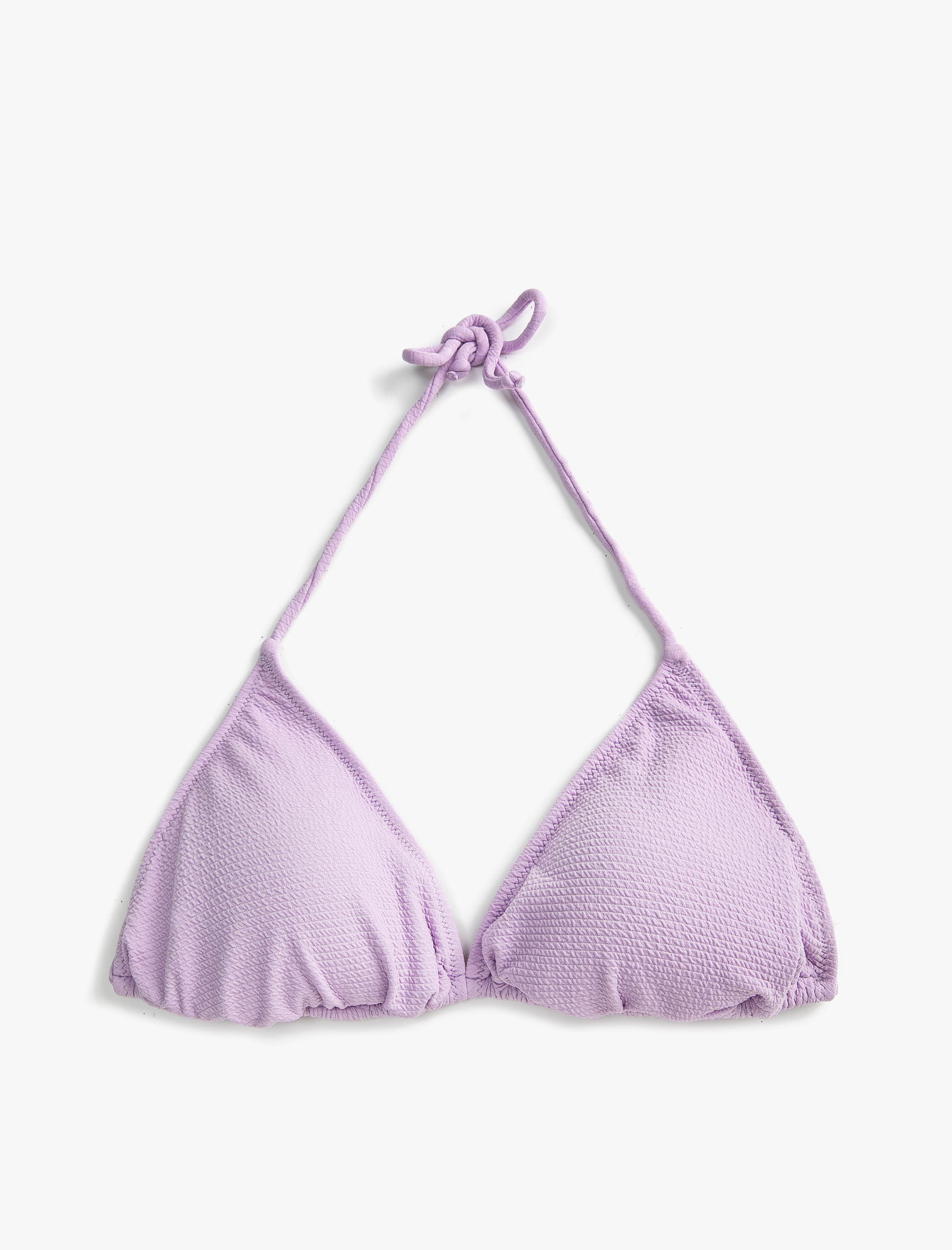   Üçgen Bikini Üstü Dokulu Kaplı Boyundan Bağlamalı
