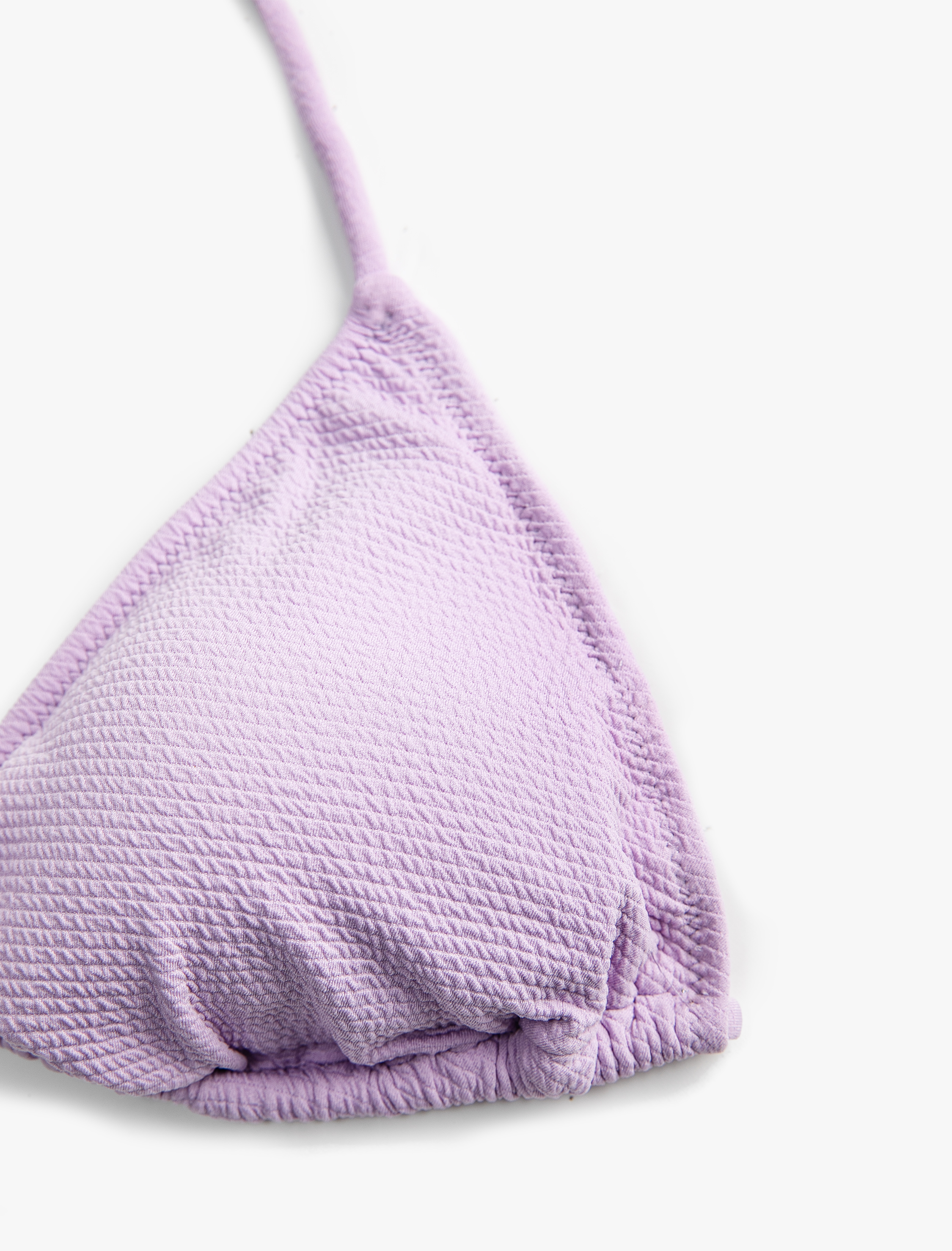   Üçgen Bikini Üstü Dokulu Kaplı Boyundan Bağlamalı