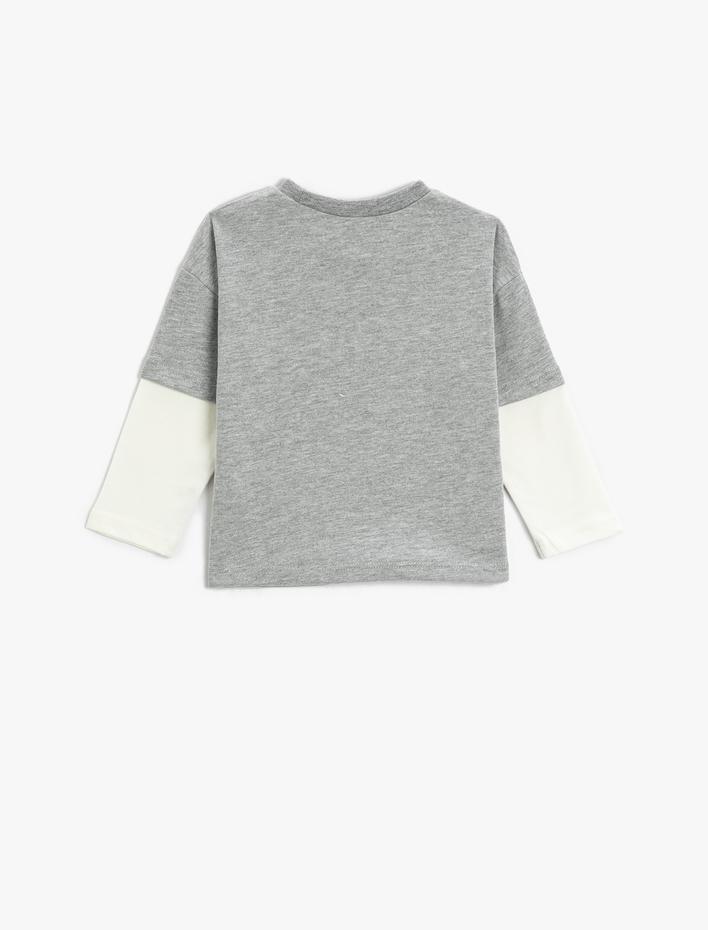 Erkek Bebek Yılbaşı Temalı Uzun Çıkma Kollu Tişört Pul Payet İşlemeli Bisiklet Yaka