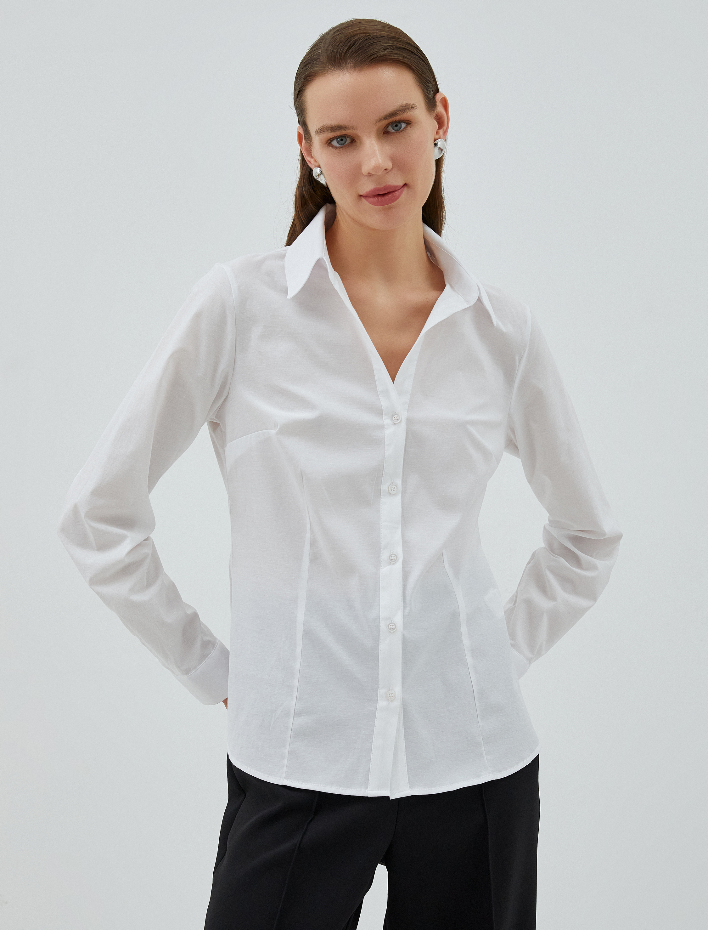   Basic Uzun Kollu Gömlek Dikiş Detaylı