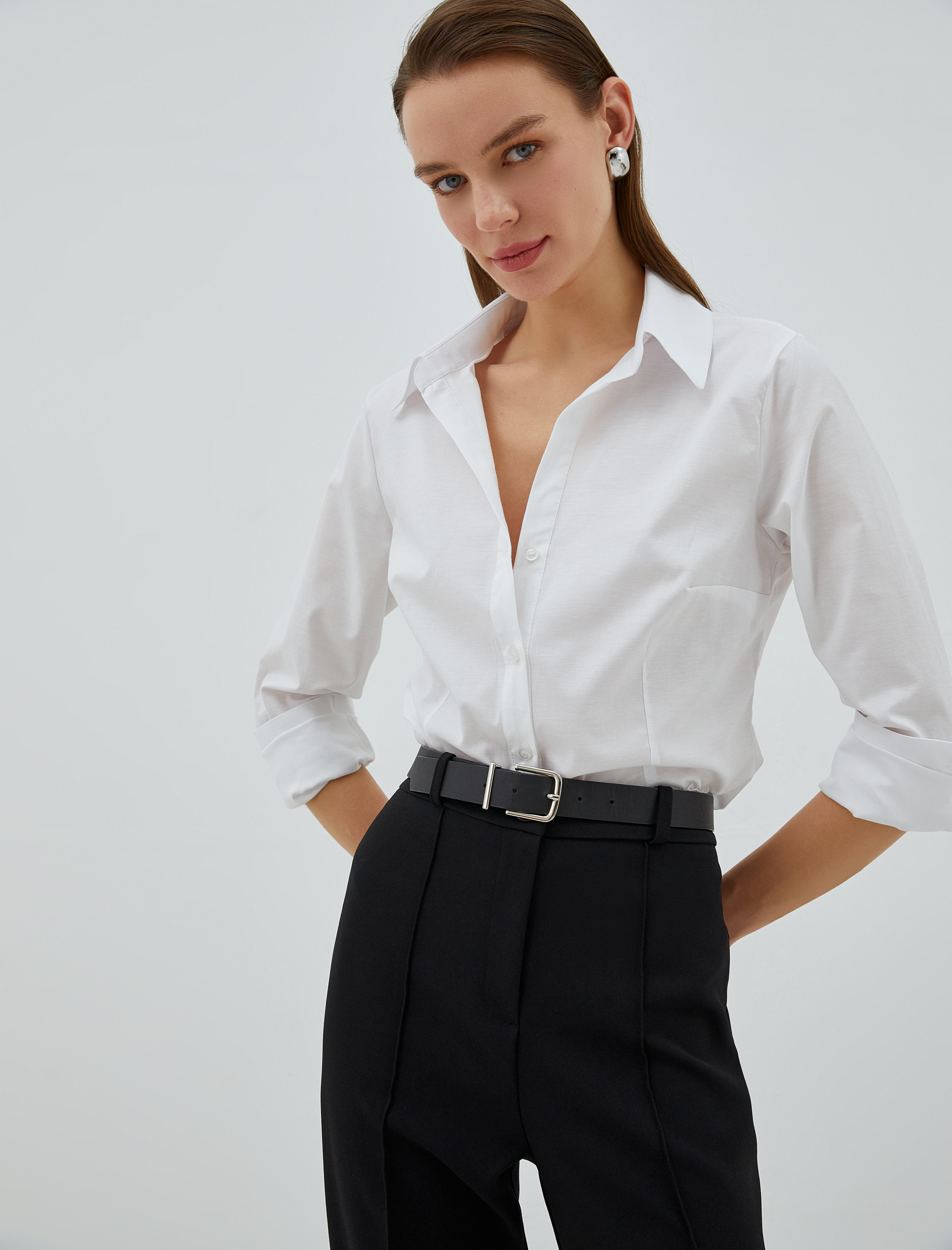   Basic Uzun Kollu Gömlek Dikiş Detaylı