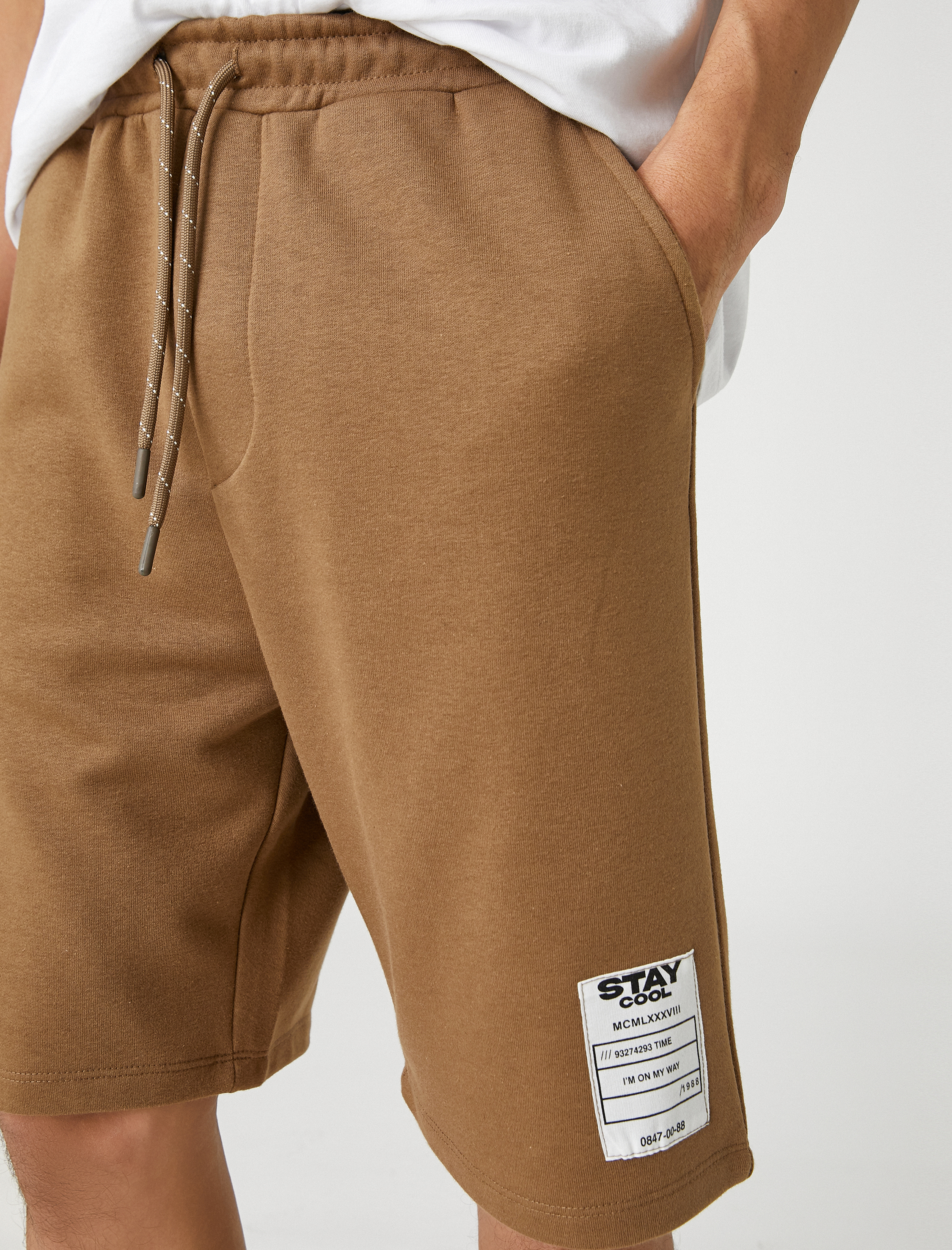   Basic Şort Beli Bağcıklı Slogan Etiket Baskılı Cepli