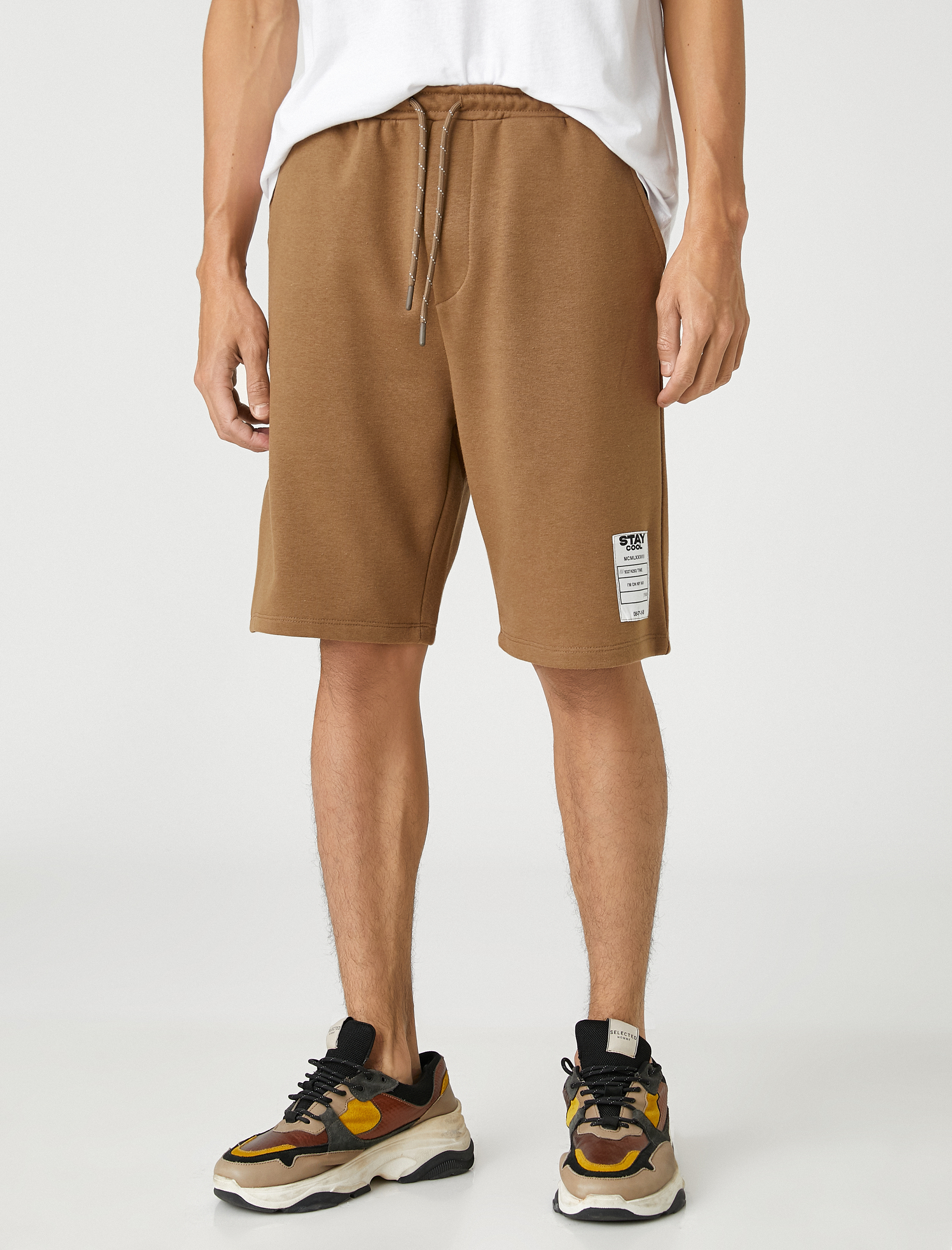   Basic Şort Beli Bağcıklı Slogan Etiket Baskılı Cepli