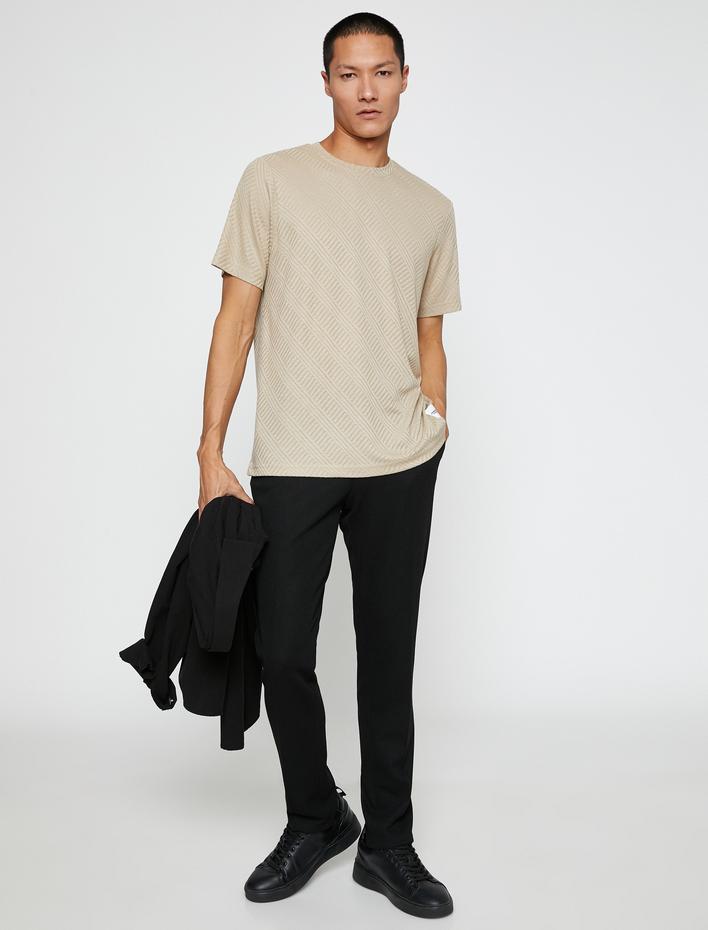  Basic Jakarlı Tişört Bisiklet Yaka Kısa Kollu