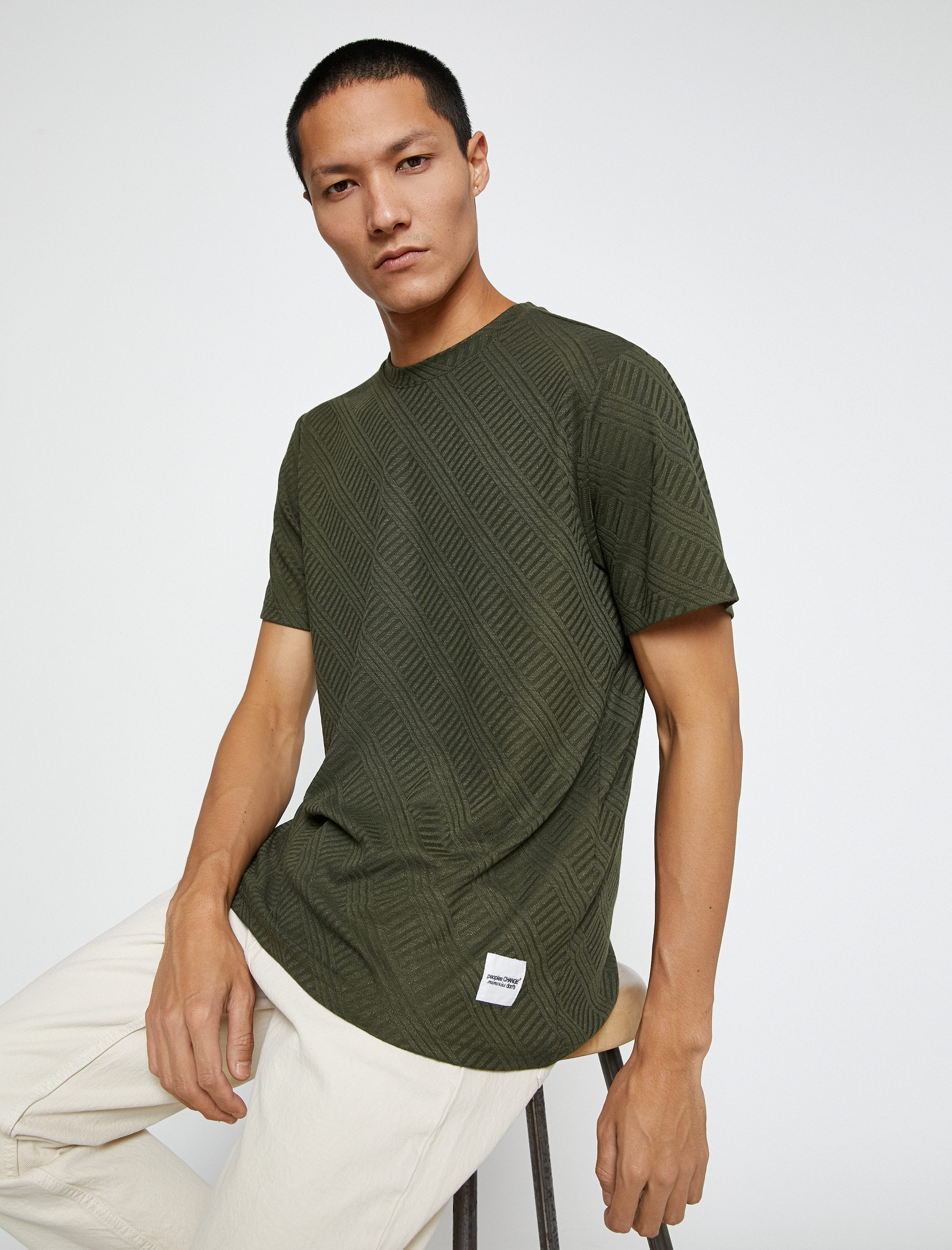   Basic Jakarlı Tişört Bisiklet Yaka Kısa Kollu