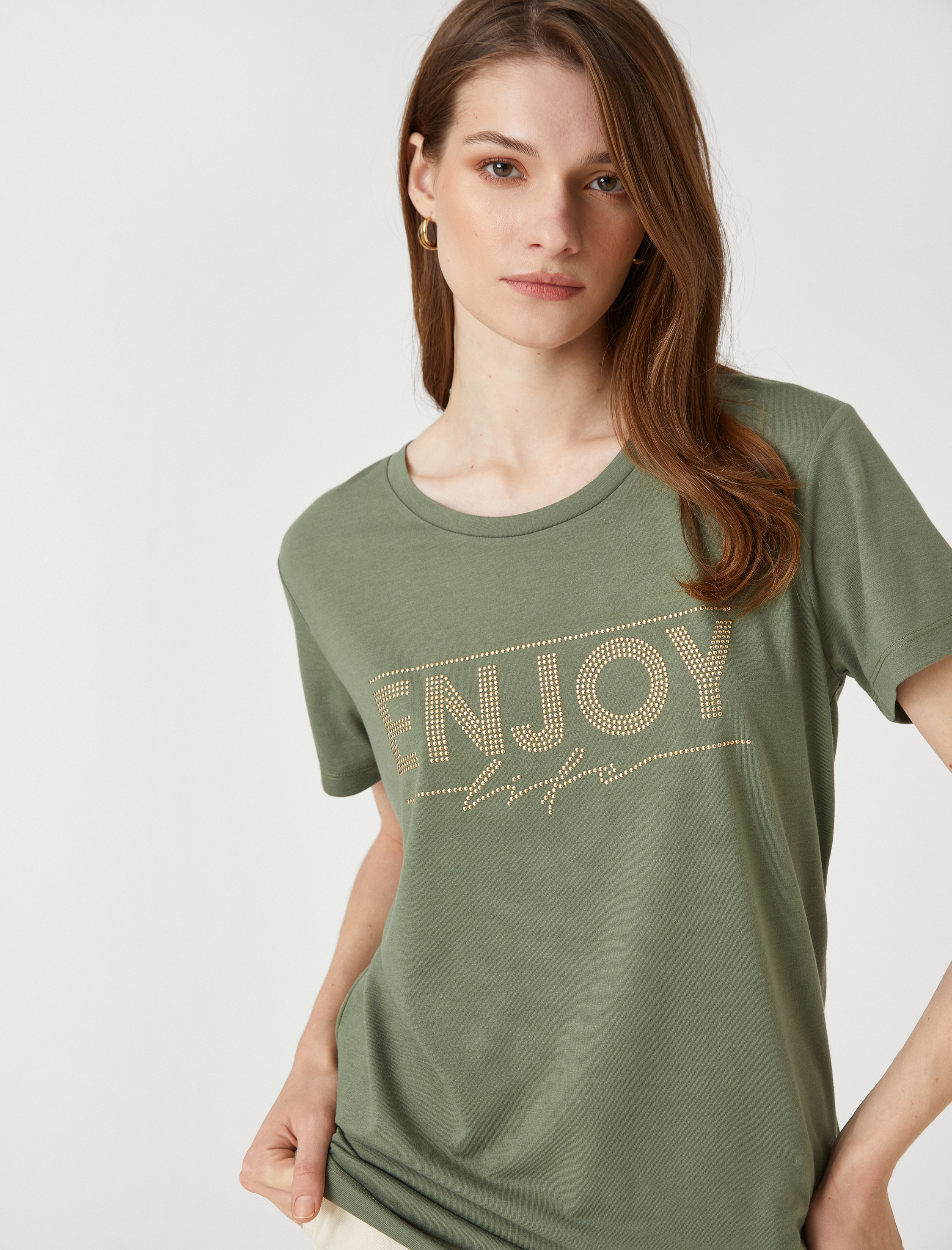   Taşlı Tişört Kısa Kollu Bisiklet Yaka