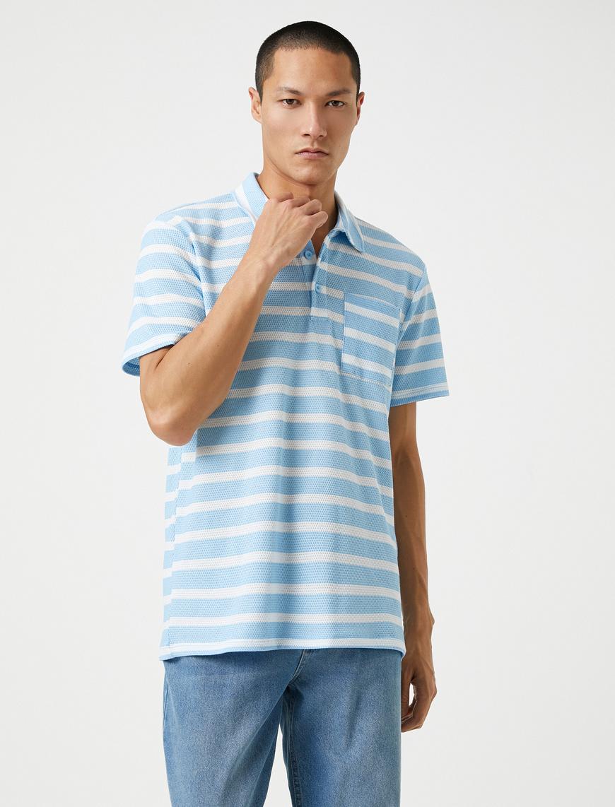   Basic Tişört Polo Yaka Düğmeli Cep Detaylı