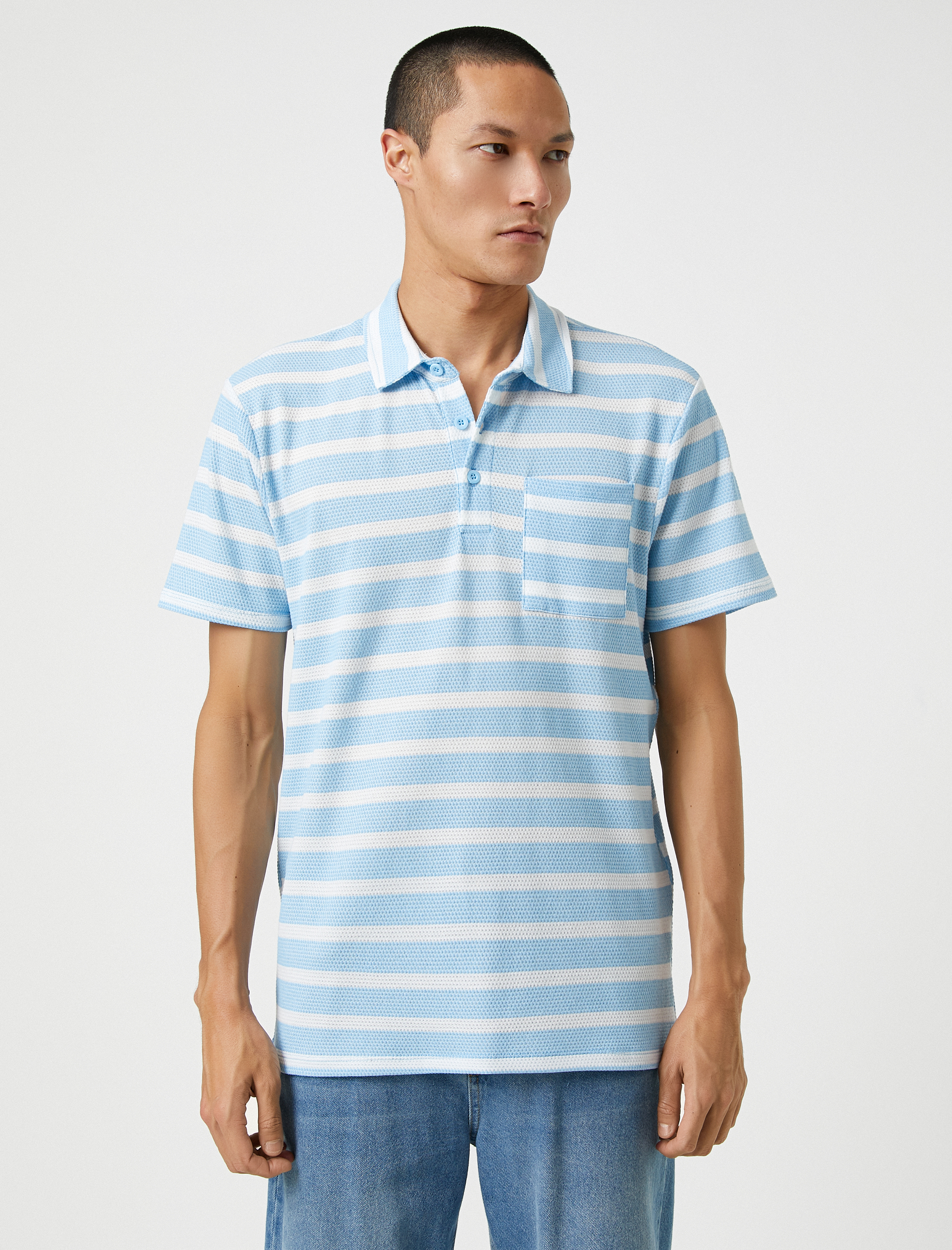   Basic Tişört Polo Yaka Düğmeli Cep Detaylı