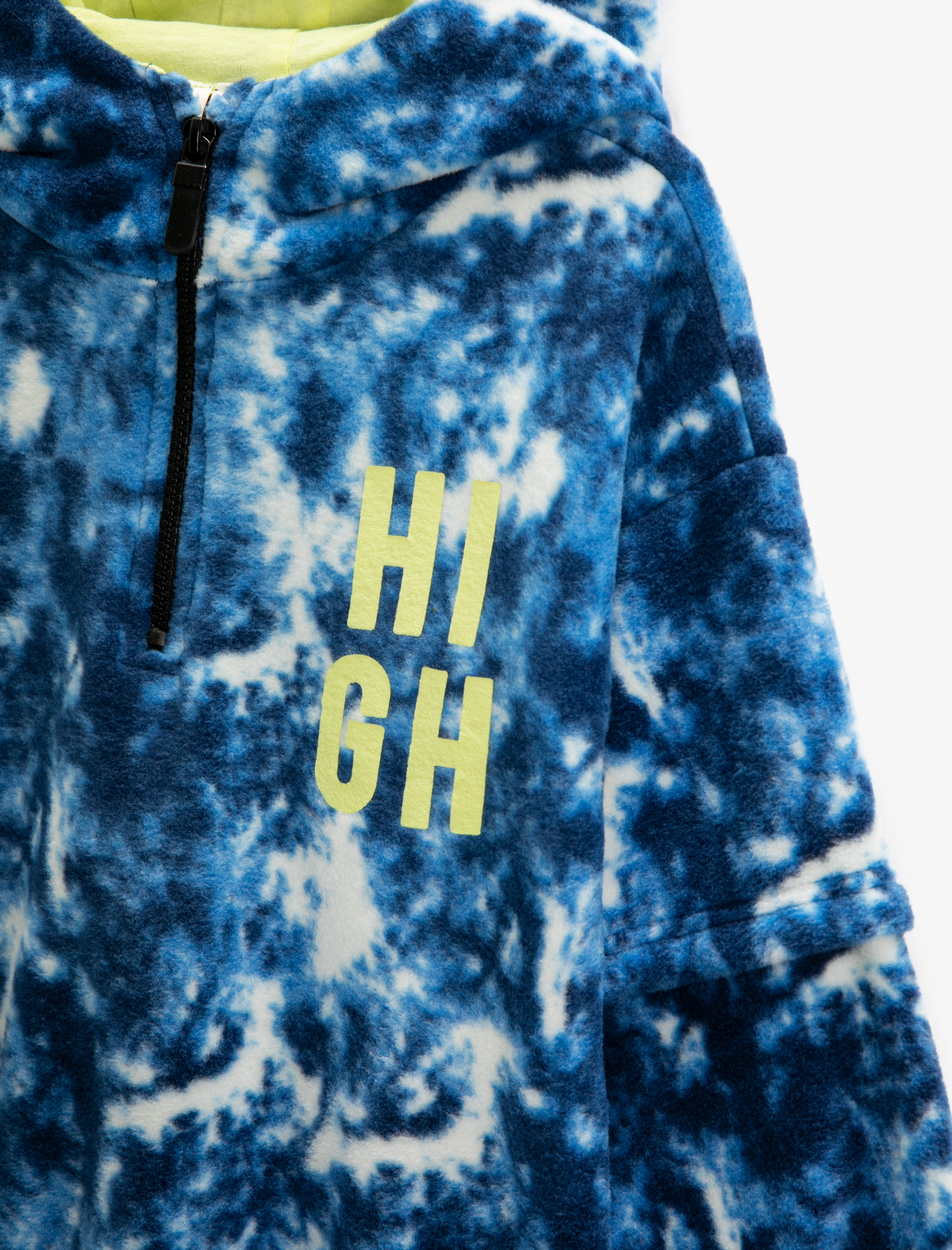  Erkek Çocuk Polar Kapşonlu Sweatshirt Yarım Fermuarlı Batik Desenli Manşetleri ve Beli Lastikli