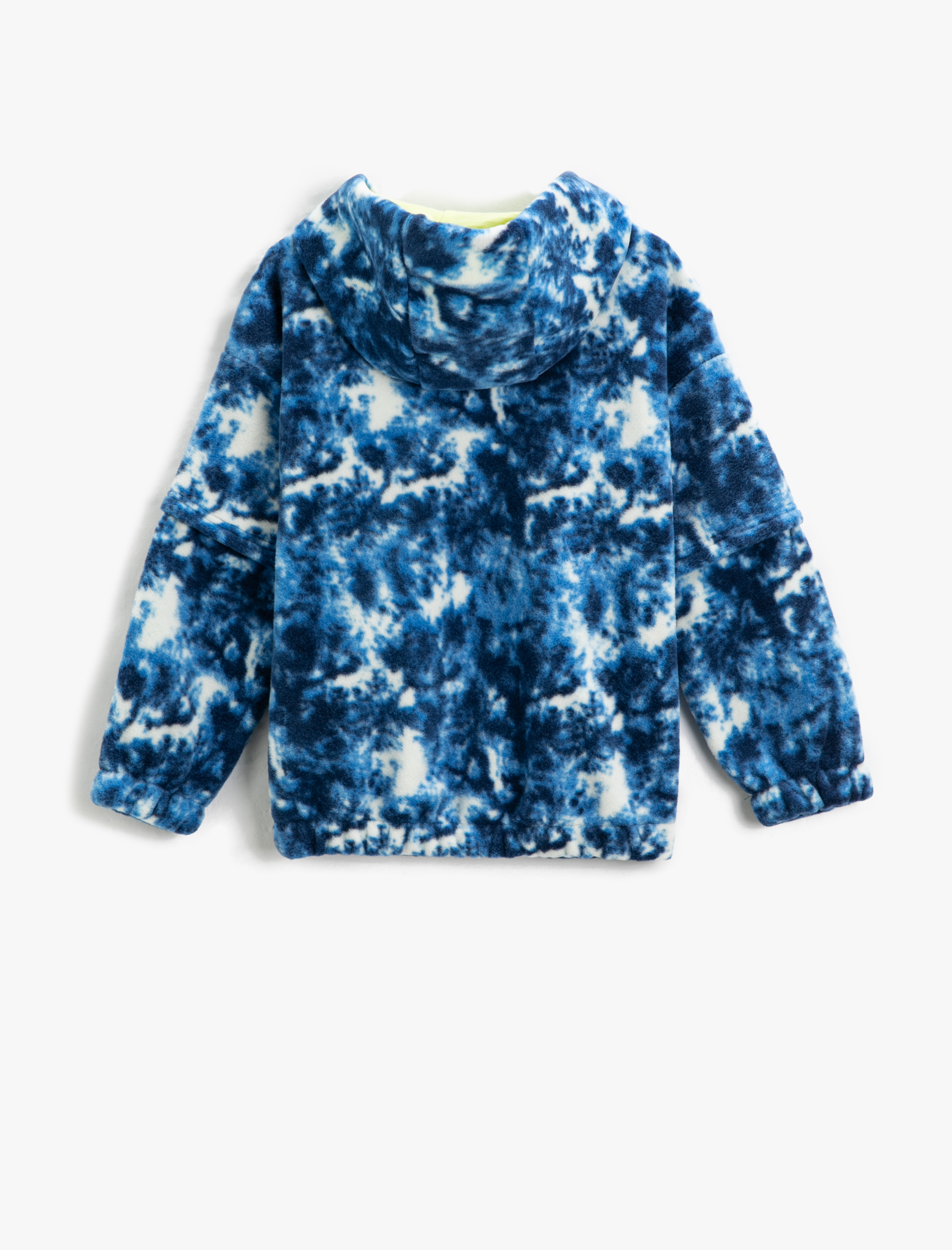  Erkek Çocuk Polar Kapşonlu Sweatshirt Yarım Fermuarlı Batik Desenli Manşetleri ve Beli Lastikli