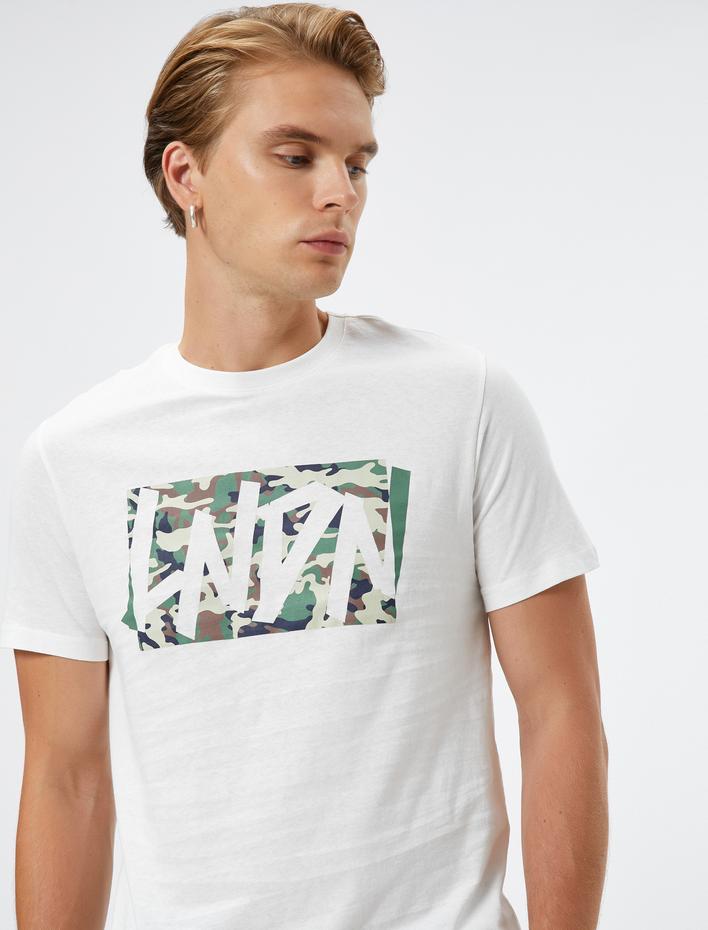  Basic Tişört Kamuflaj Baskılı Bisiklet Yaka