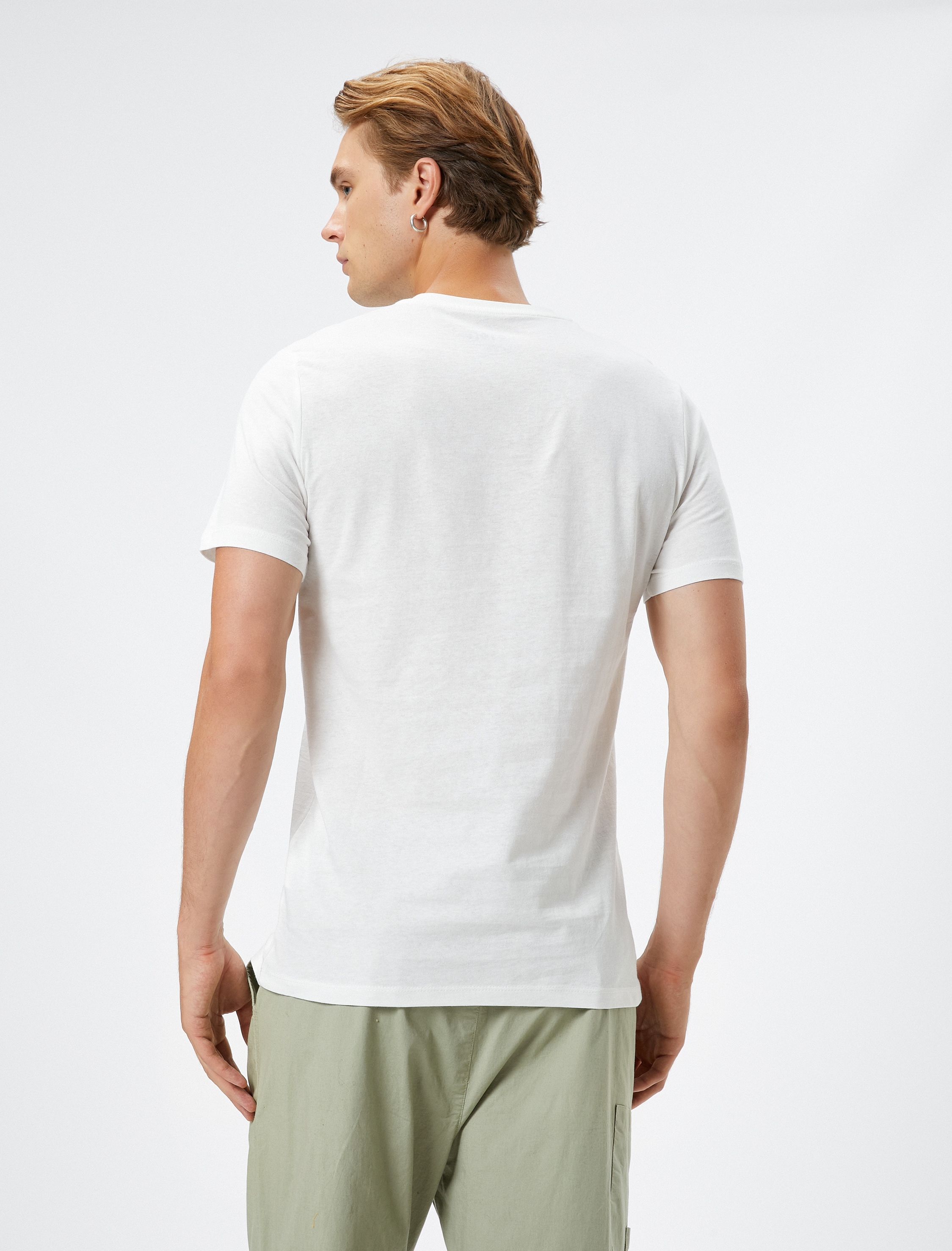   Basic Tişört Kamuflaj Baskılı Bisiklet Yaka