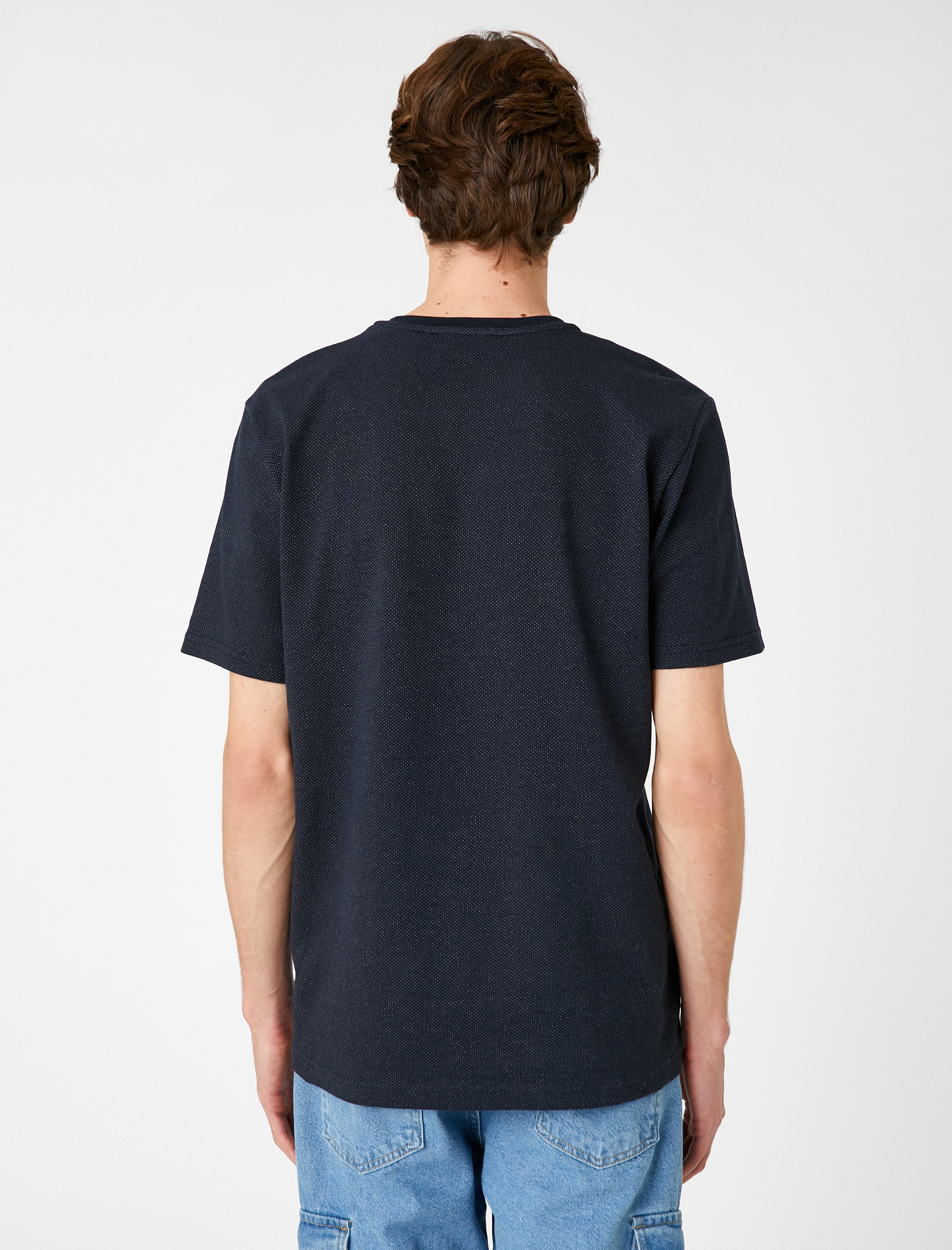   Dokuma Tişört Yazı İşlemeli Bisiklet Yaka Kısa Kollu