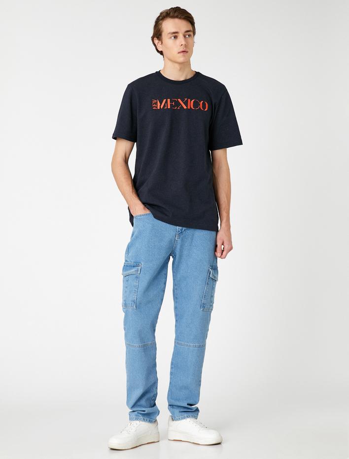  Dokuma Tişört Yazı İşlemeli Bisiklet Yaka Kısa Kollu