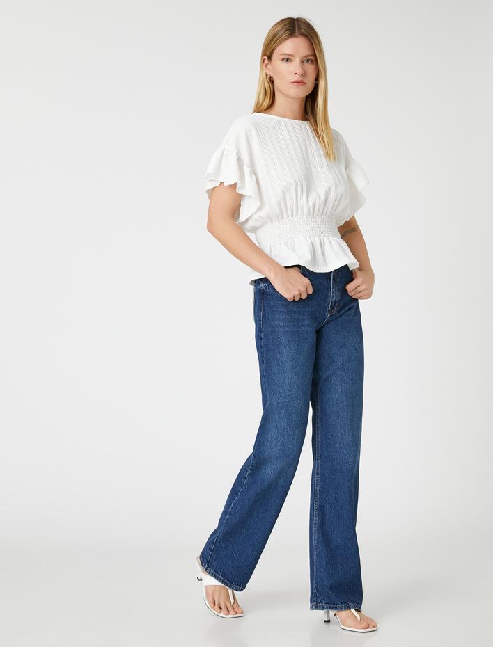  Gipeli Volanlı Tişört Kayık Yaka